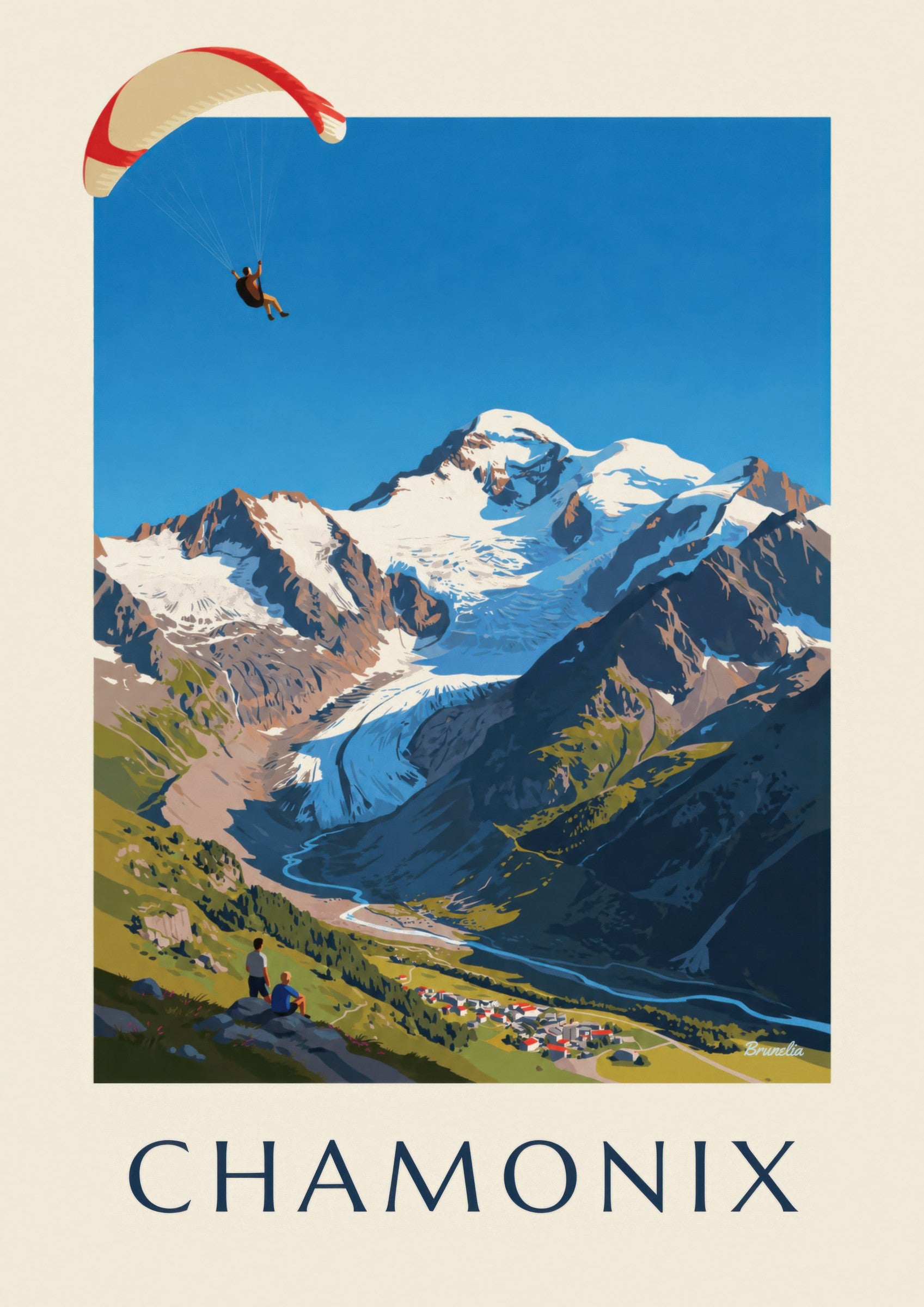 Affiche parapente à Chamonix et Mont-Blanc : détail en gros plan