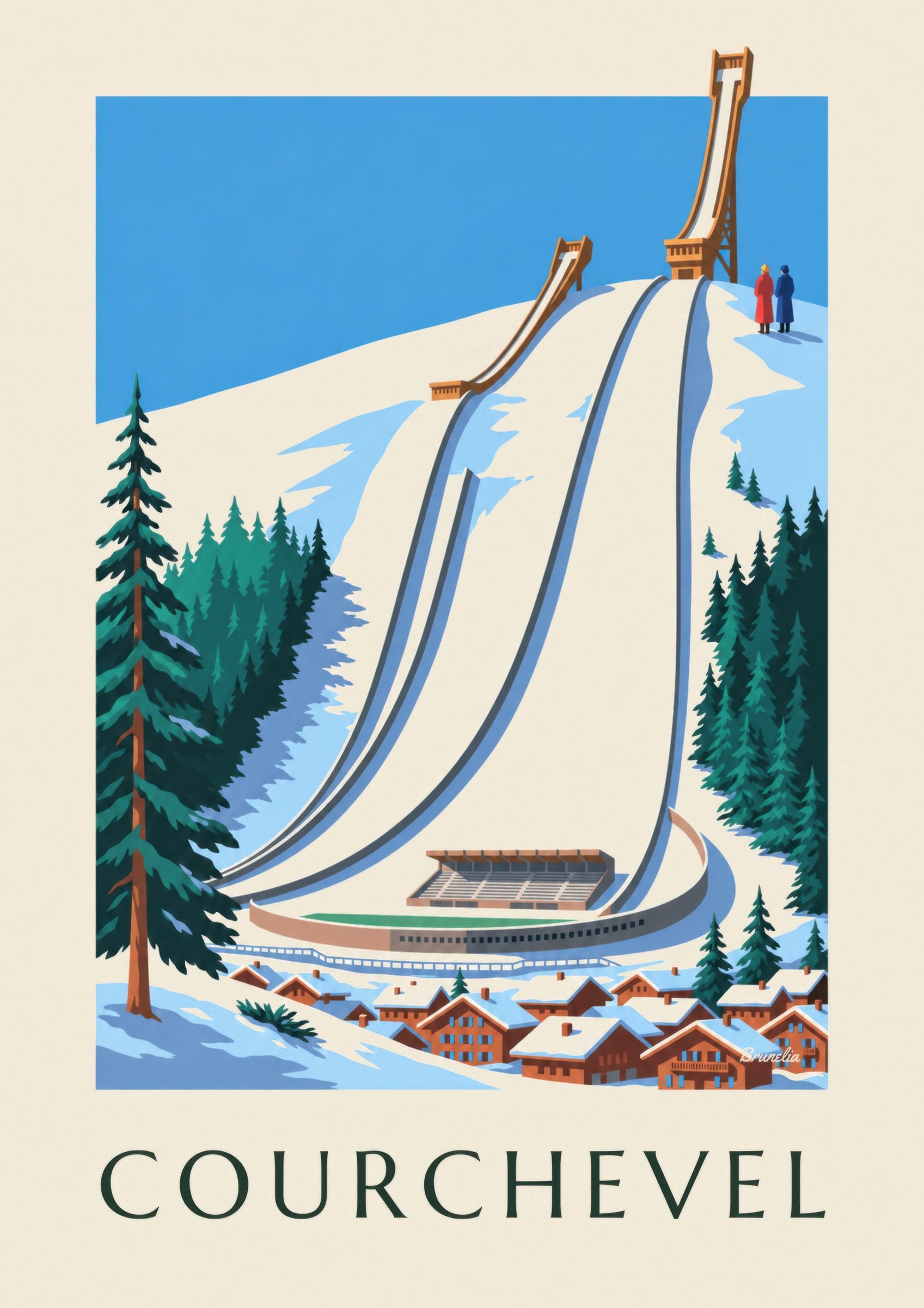 Affiche Courchevel, les tremplins du Praz sous la neige : détail en gros plan