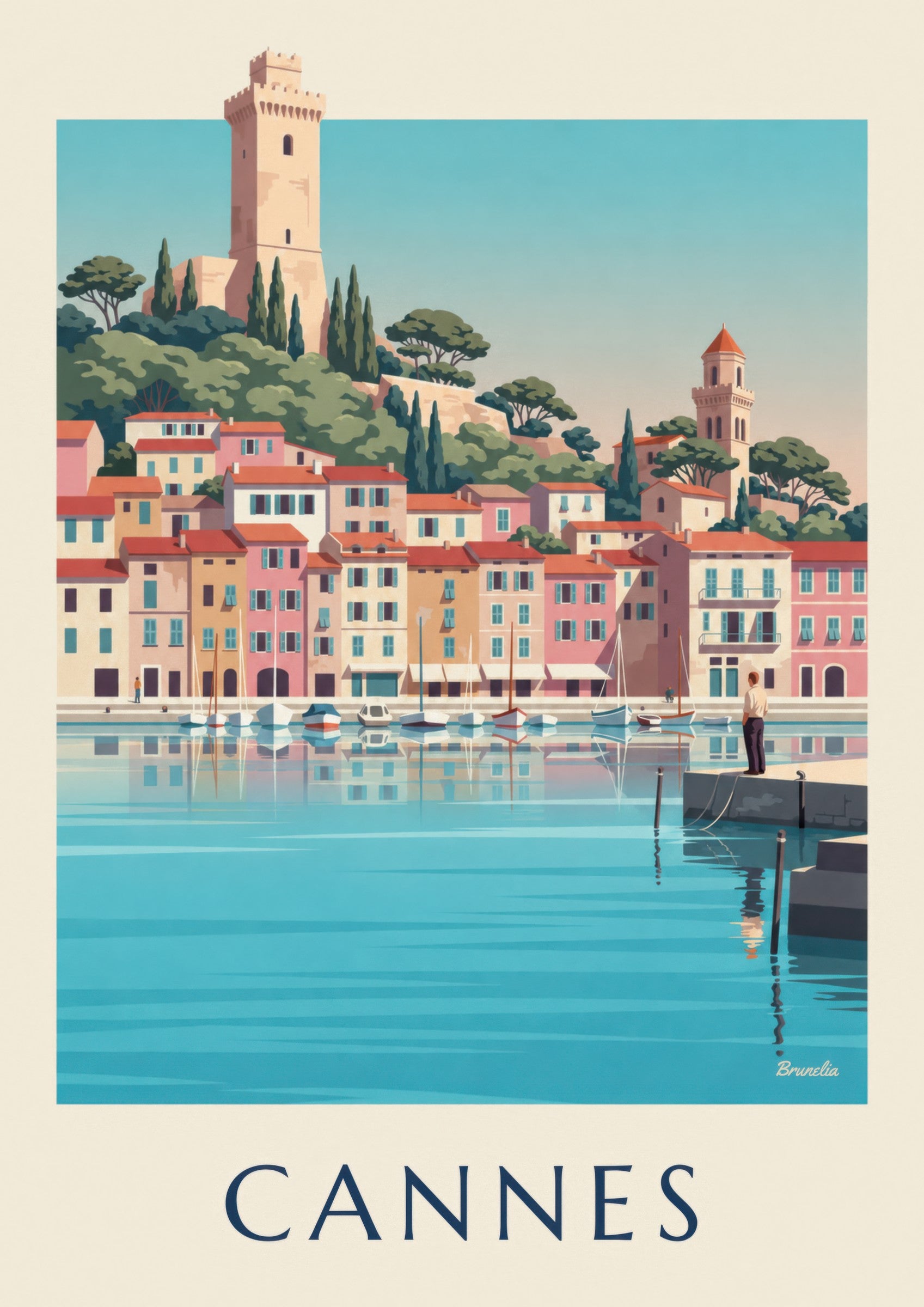 Affiche Vieux-Port de Cannes et Le Suquet : détail en gros plan