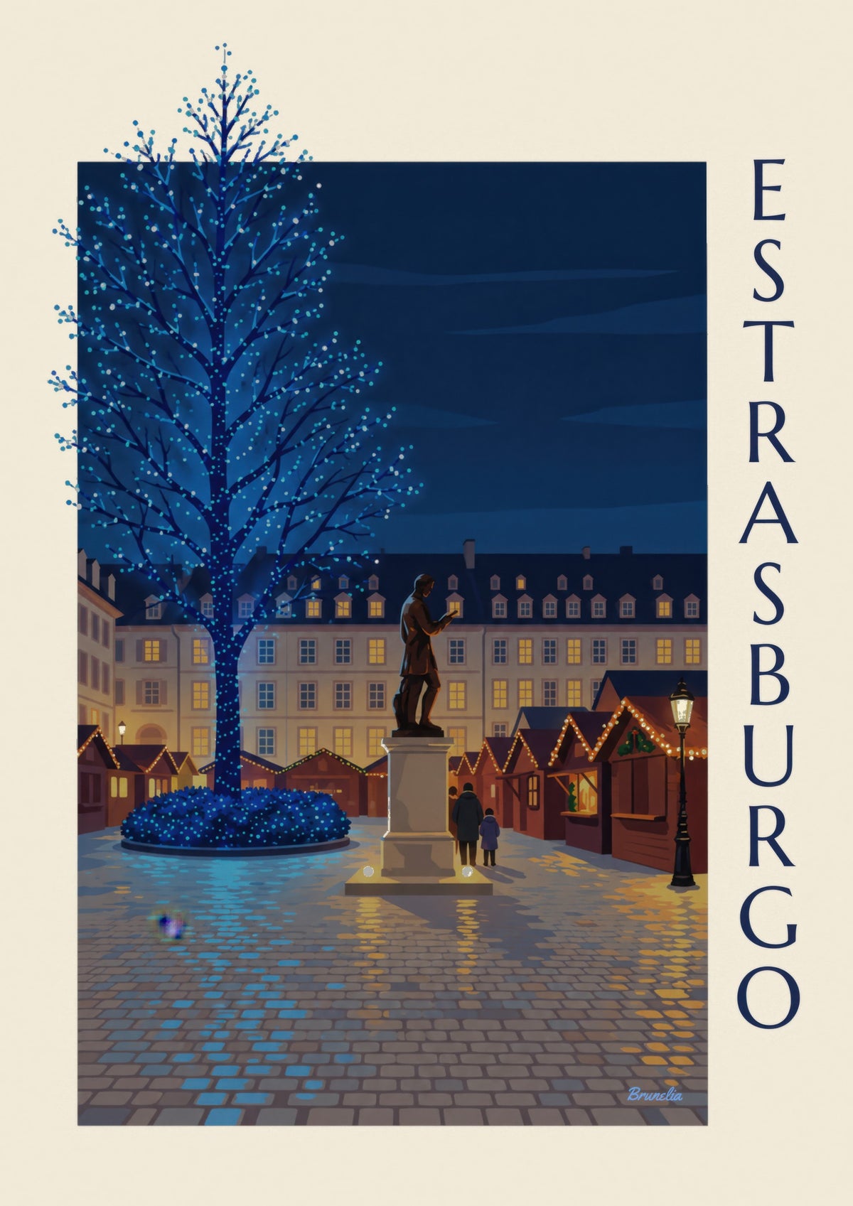 Affiche Noël à Strasbourg, place Gutenberg (titre ESTRASBURGO)