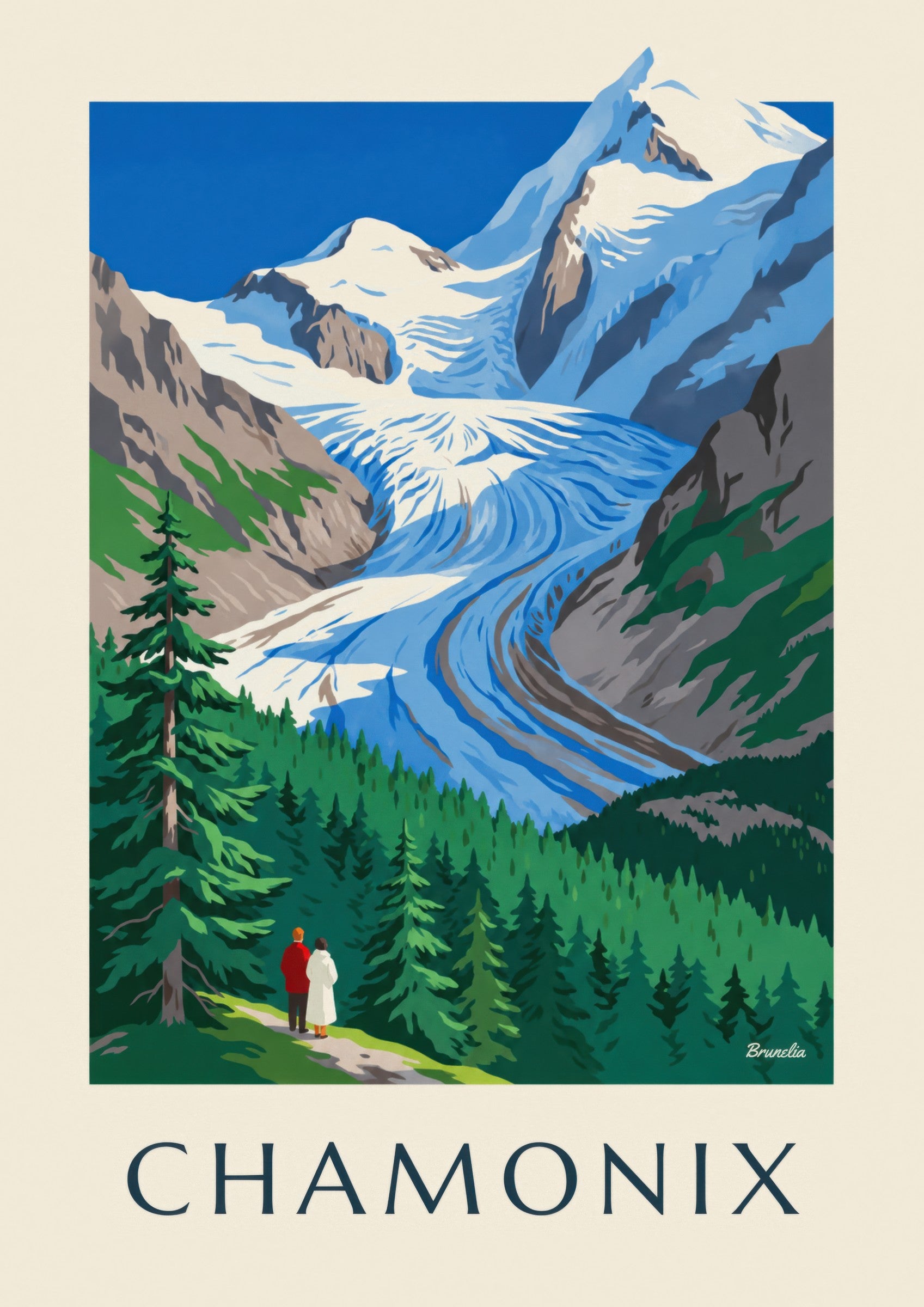 Affiche Chamonix, glacier des Bossons et Mont-Blanc : détail en gros plan