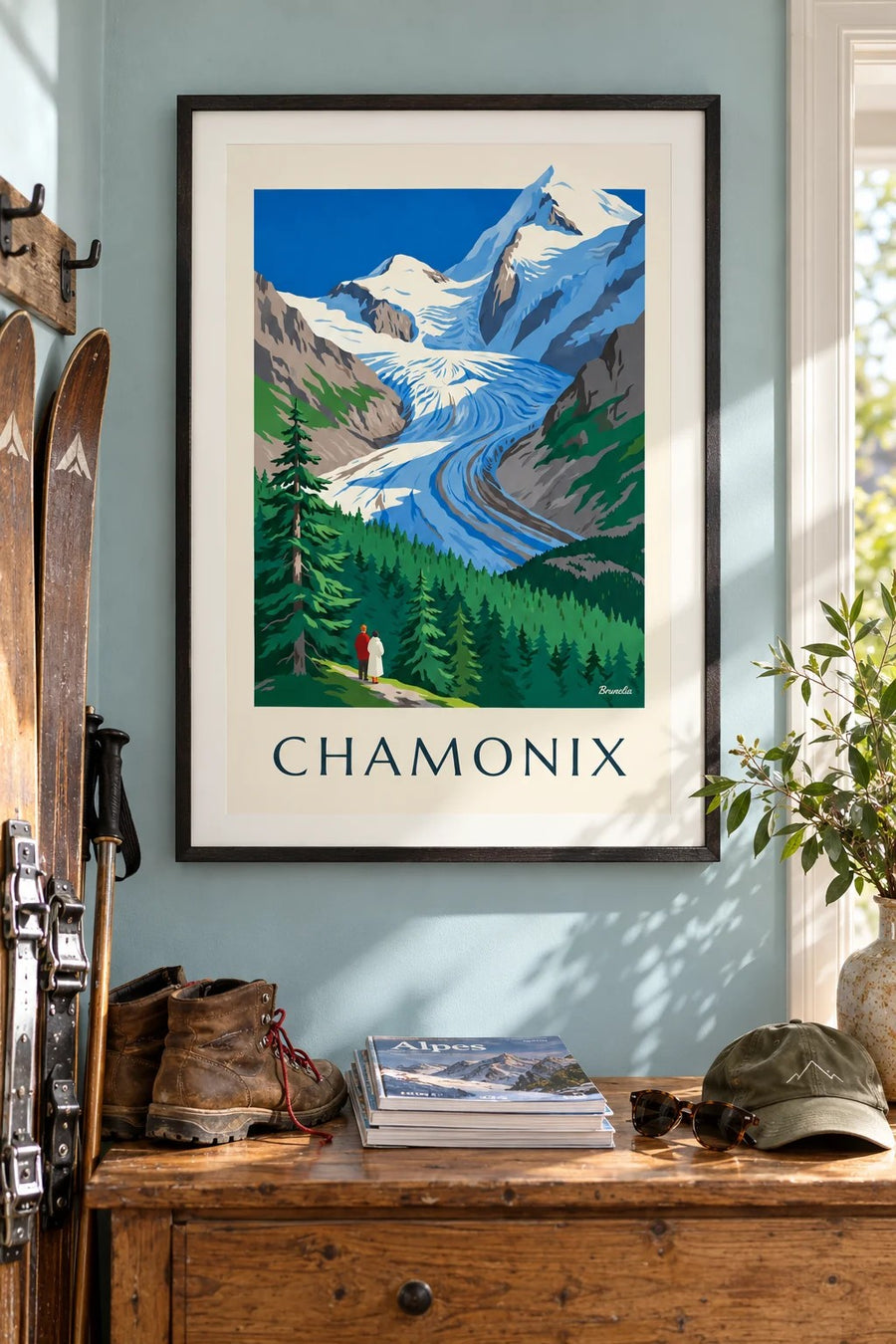 Affiche Chamonix, glacier des Bossons et Mont-Blanc : encadrée au mur