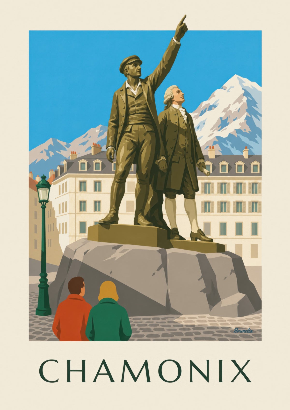 Affiche statue de Balmat et Saussure à Chamonix
