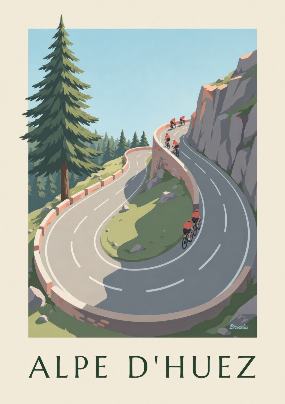 Cartaz de Alpe d'Huez, ciclistas na montanha