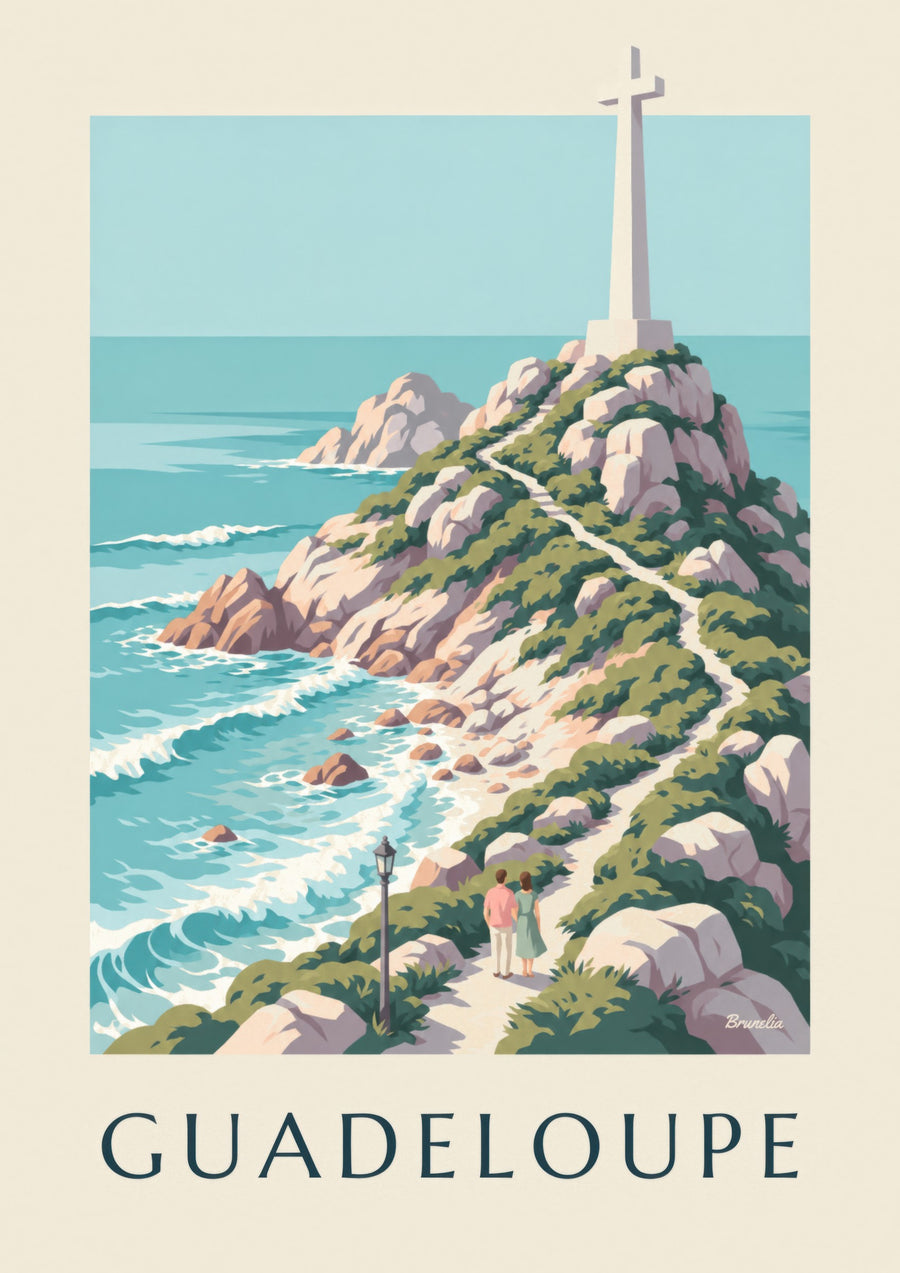 Affiche Guadeloupe Pointe des Châteaux et sa croix