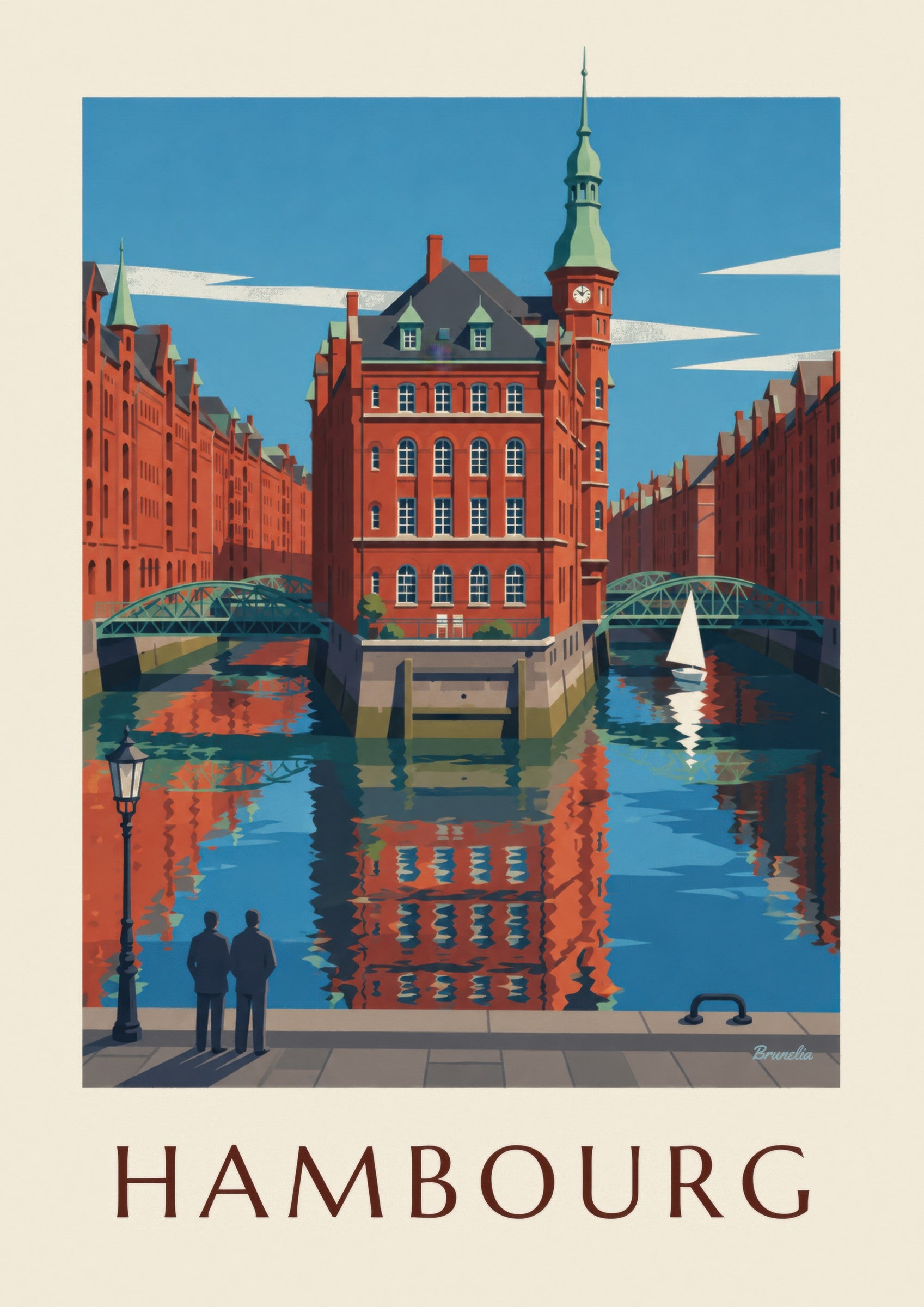 Affiche Speicherstadt de Hambourg, le Wasserschloss : détail en gros plan