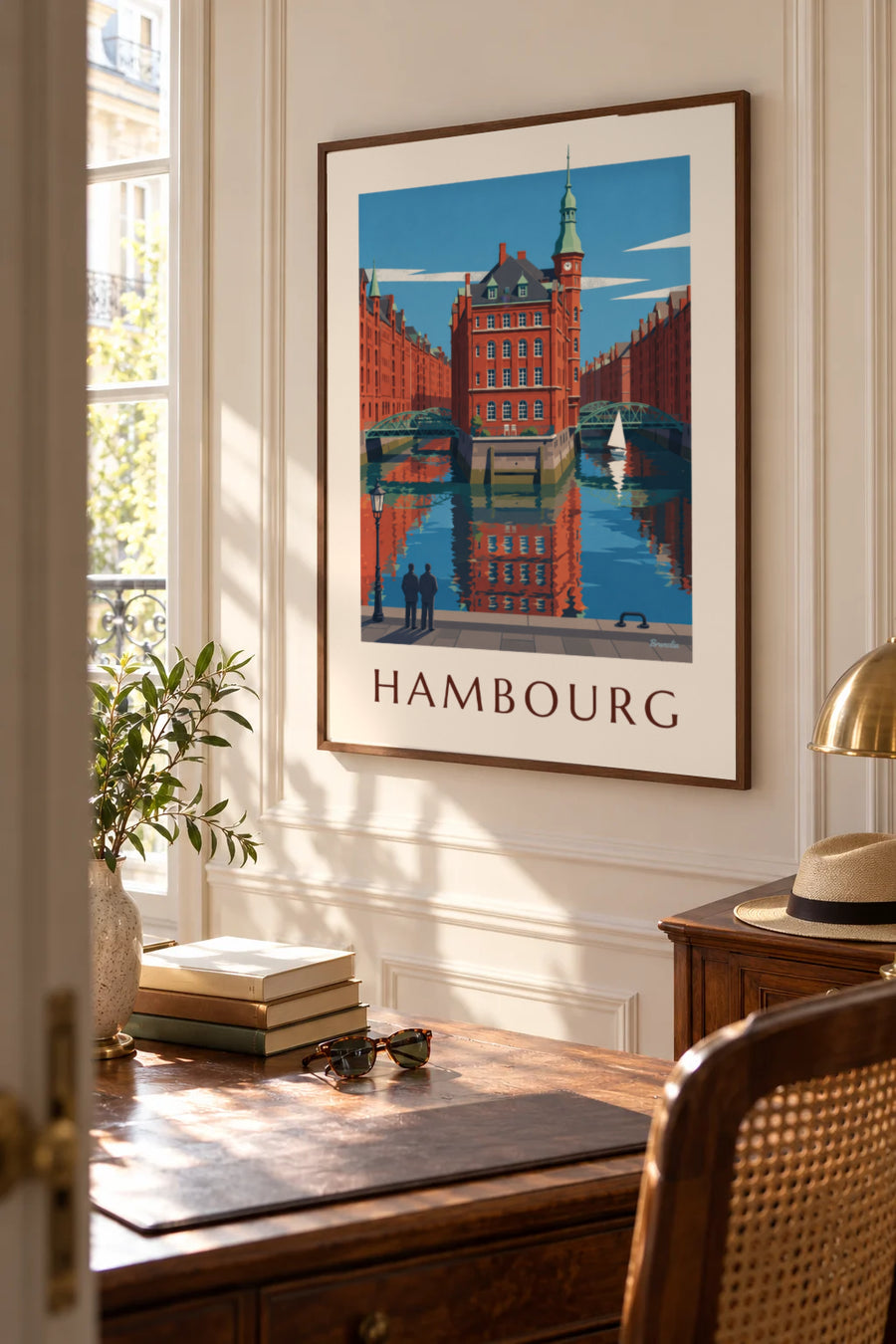 Affiche Speicherstadt de Hambourg, le Wasserschloss : encadrée au mur