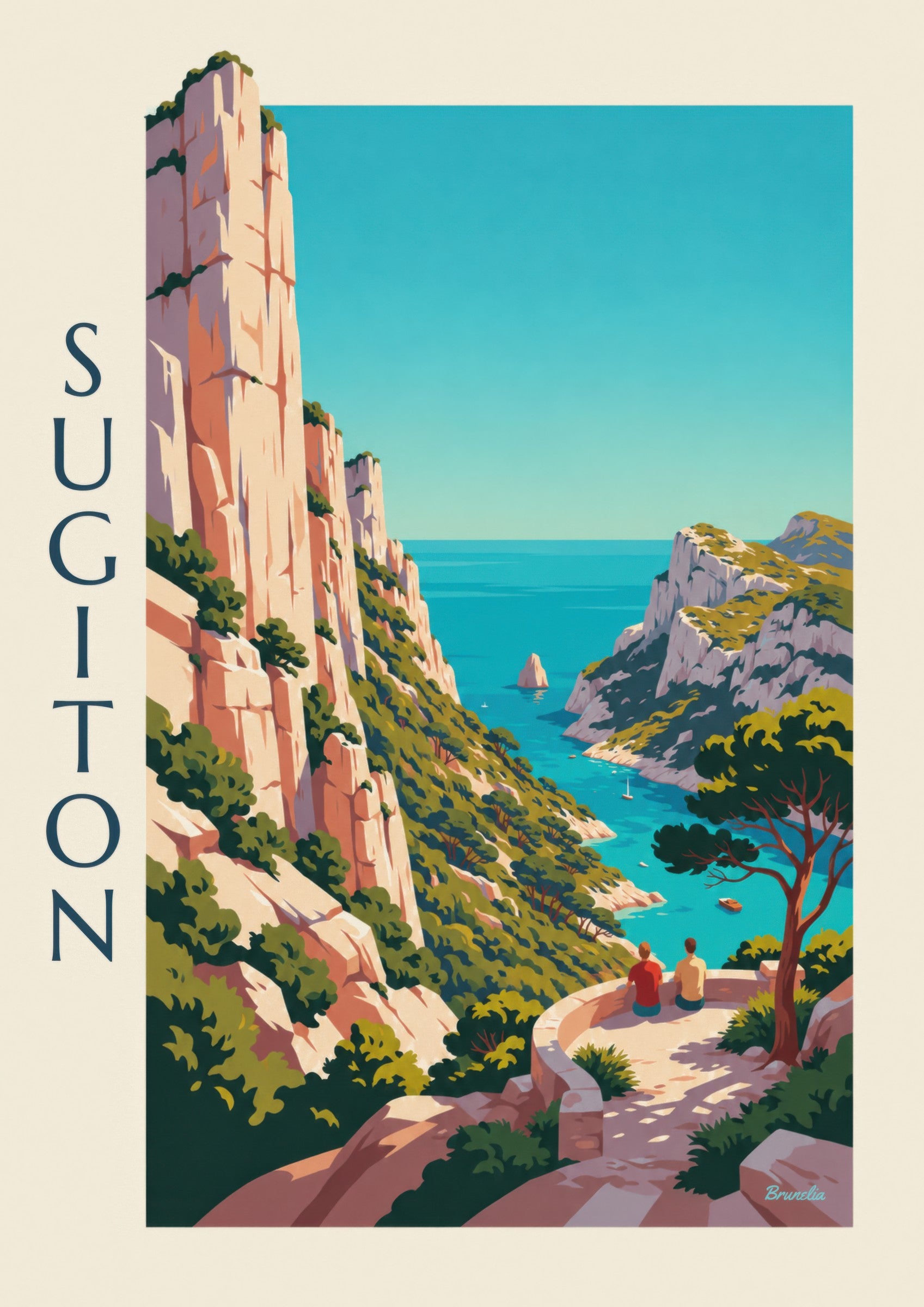 Affiche calanque de Sugiton vue du belvédère : détail en gros plan