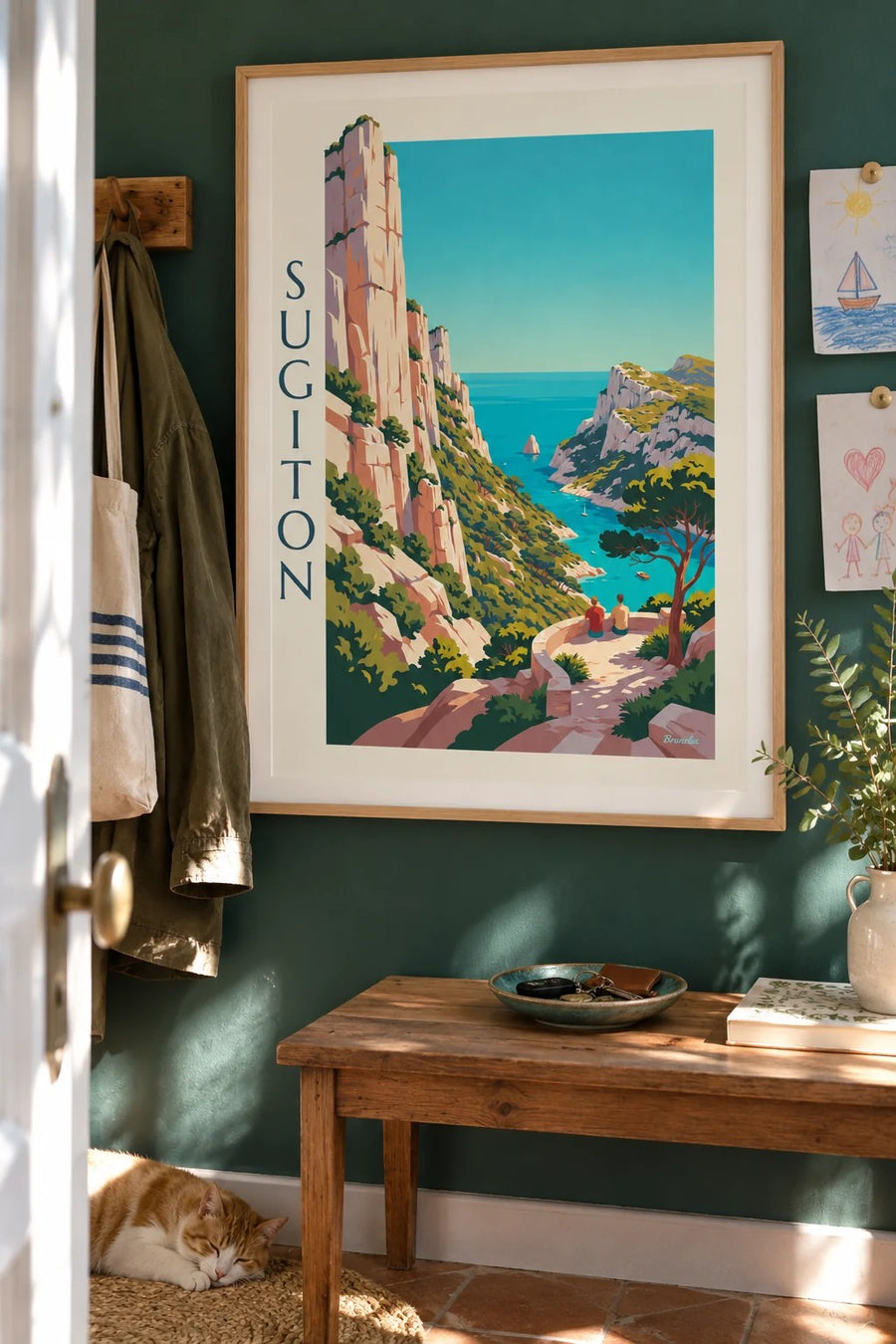 Affiche calanque de Sugiton vue du belvédère : encadrée au mur