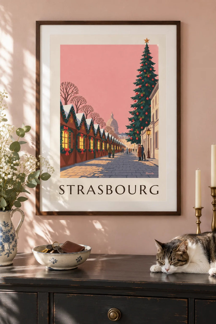Affiche marché de Noël à Strasbourg, place Broglie : encadrée au mur