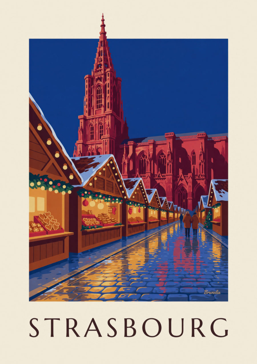 Affiche marché de Noël de Strasbourg la nuit