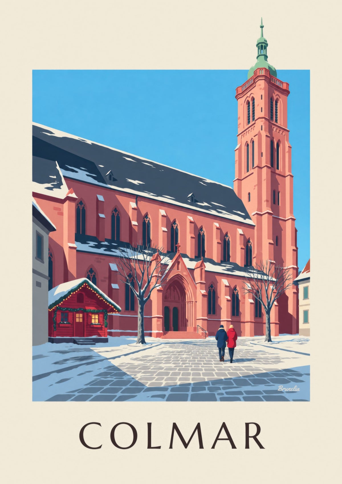 Affiche collégiale Saint-Martin de Colmar en hiver