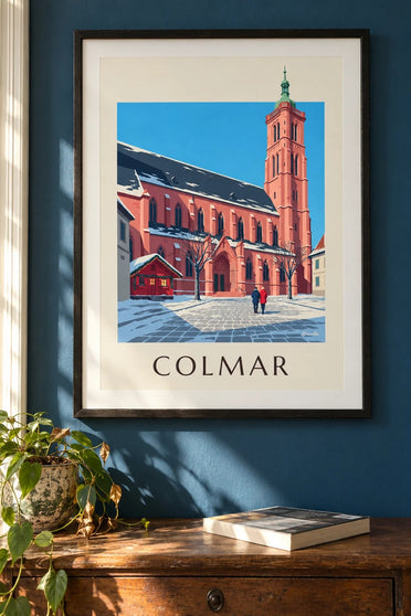 Affiche collégiale Saint-Martin de Colmar en hiver : encadrée au mur
