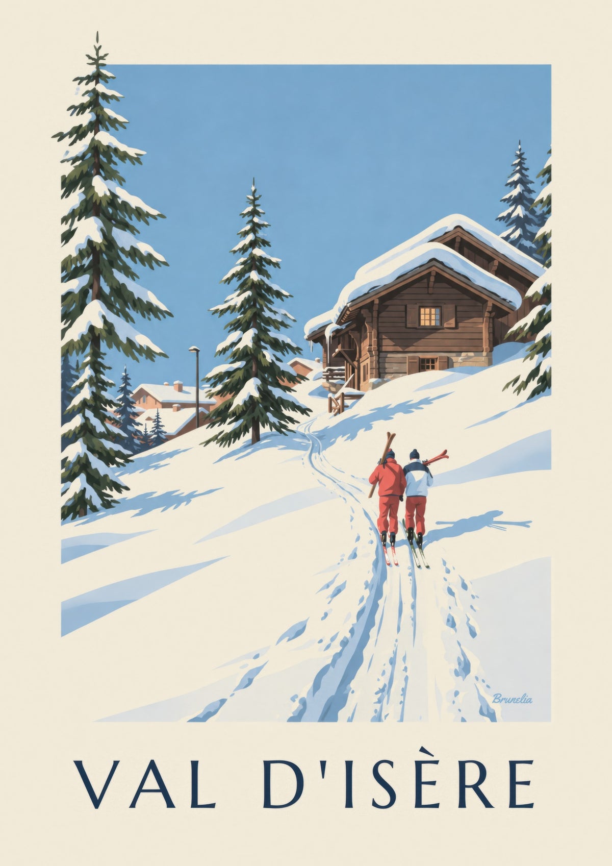 Affiche Val d'Isère, skieurs dans la neige