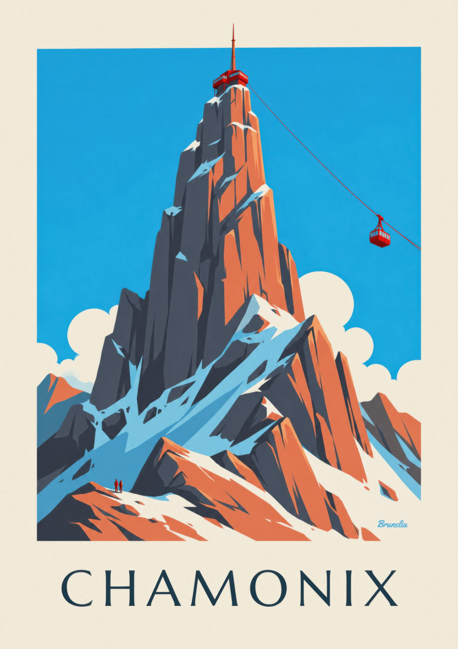 Affiche Chamonix, Aiguille du Midi et téléphérique