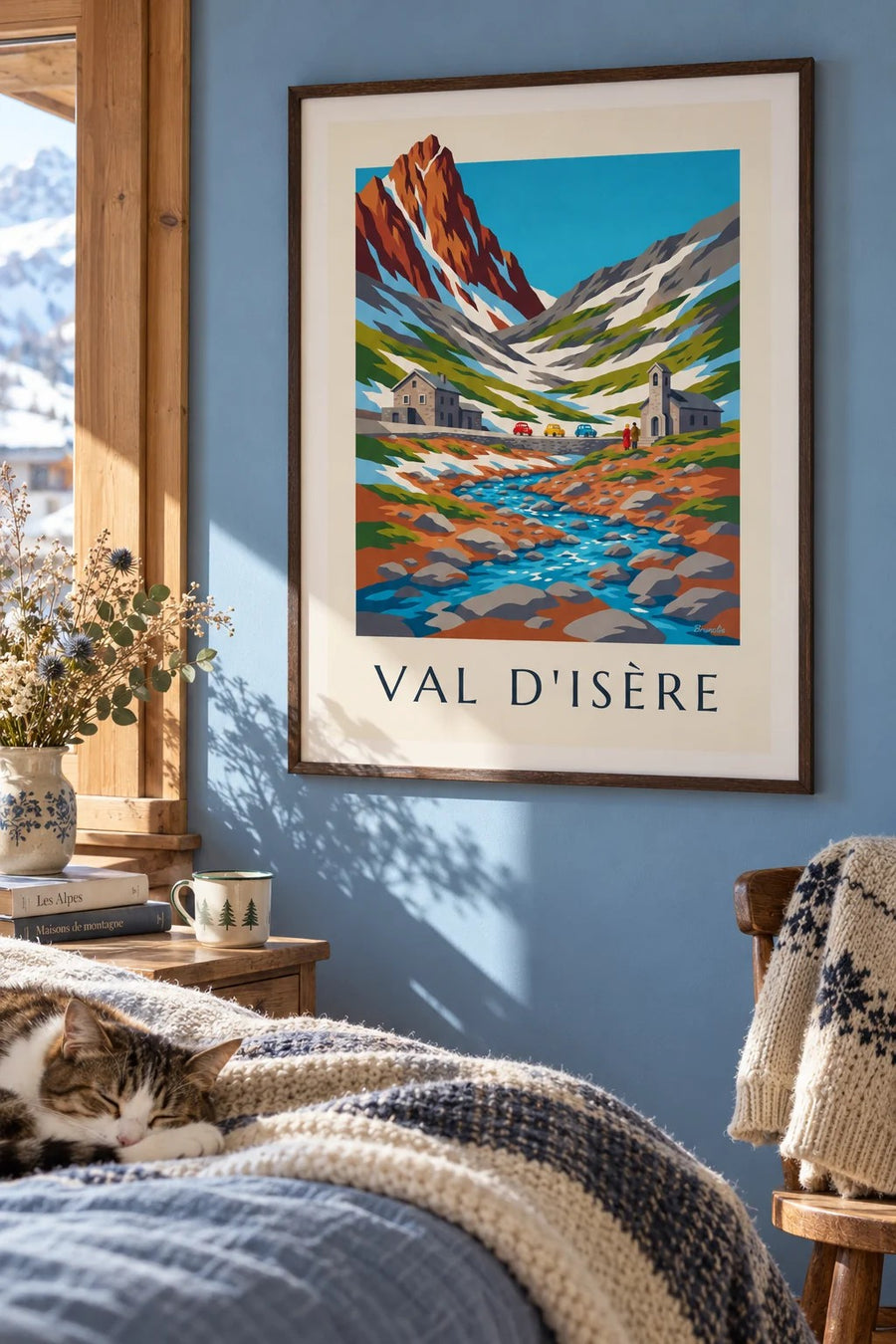 Affiche Val d’Isère, col de l’Iseran et chapelle : encadrée au mur