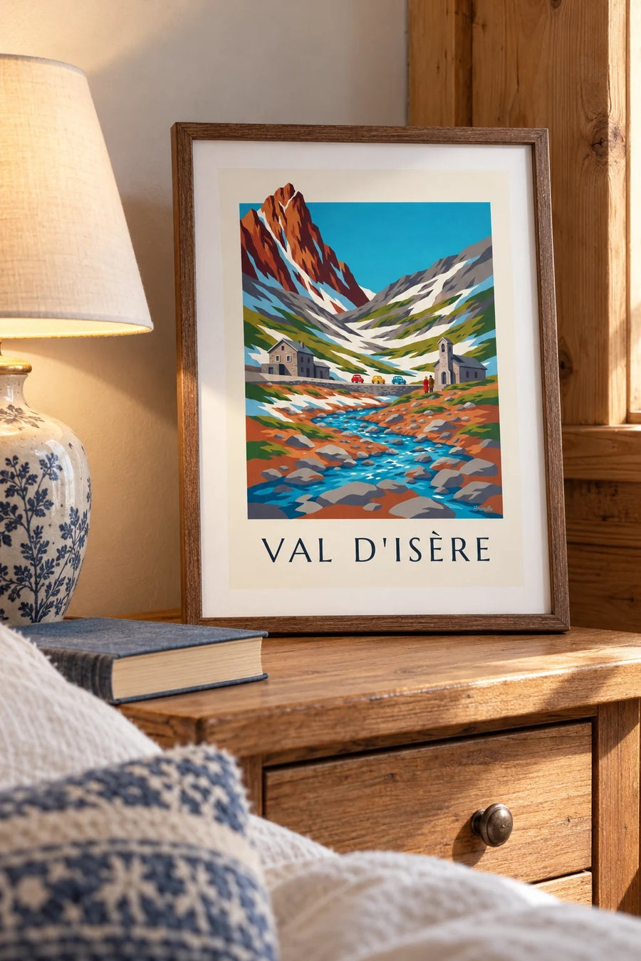 Affiche Val d’Isère, col de l’Iseran et chapelle : petit format A4 encadré