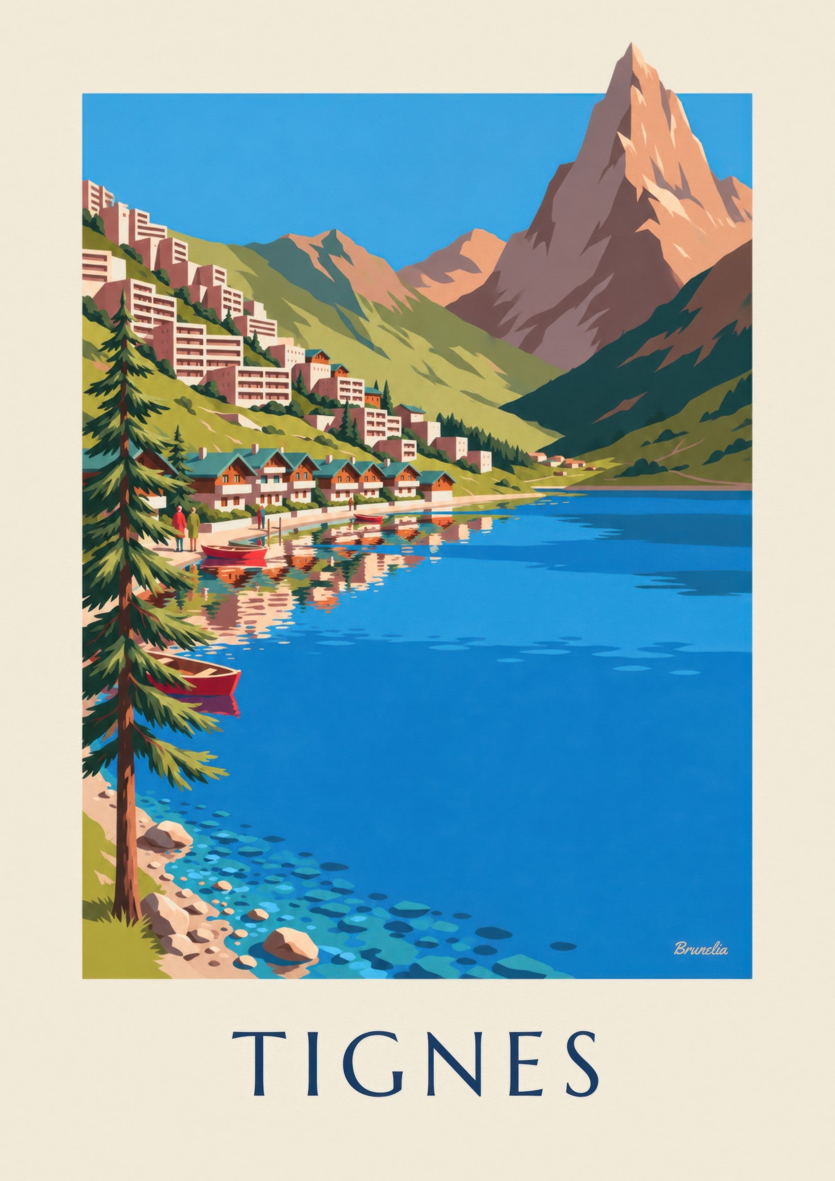 Affiche Tignes, le lac et Tignes-Le Lac en été : détail en gros plan