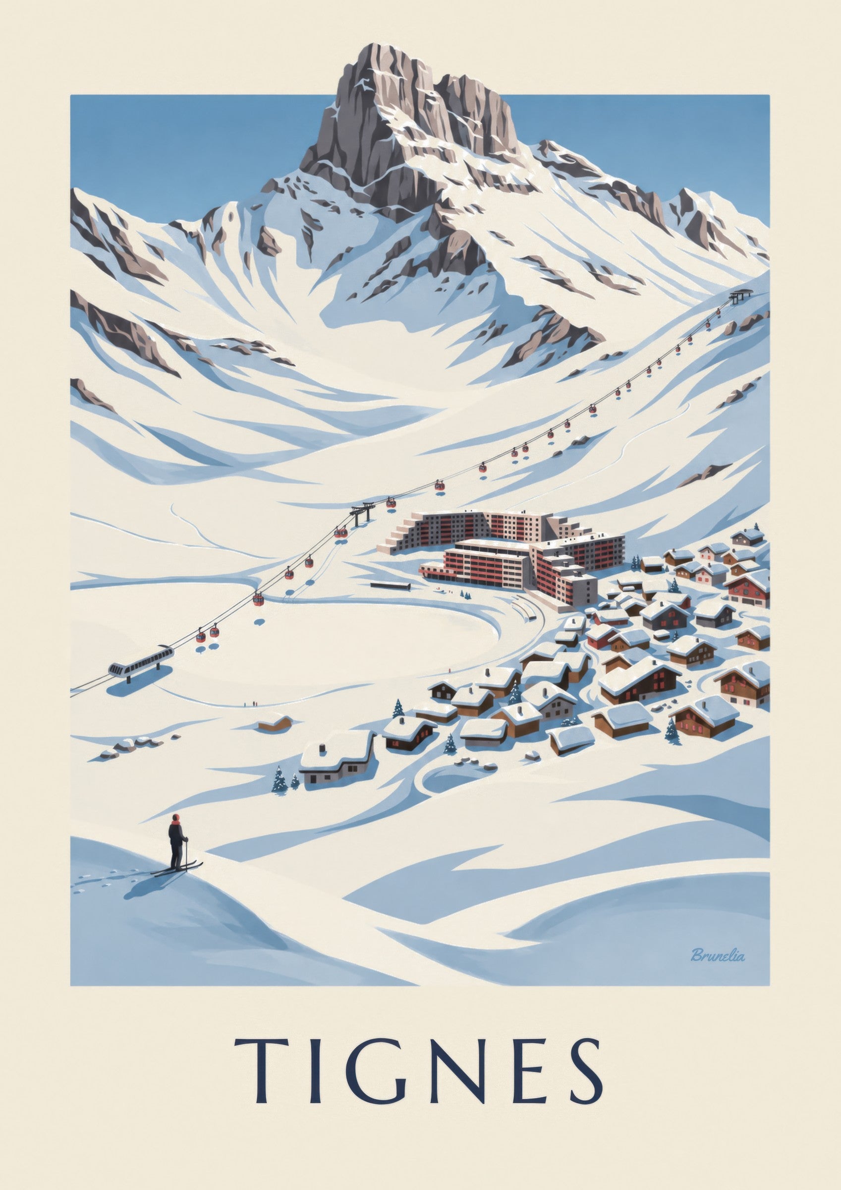 Affiche Tignes-Le Lac sous la neige : détail en gros plan