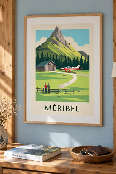Affiche Méribel, petit avion à l'altiport : encadrée au mur