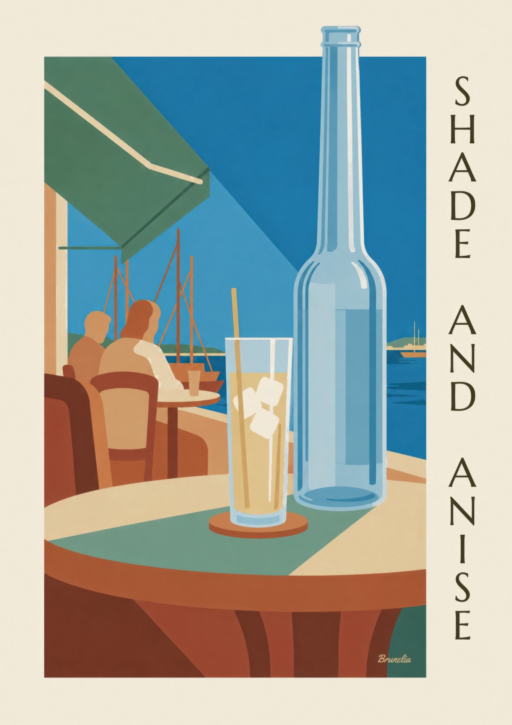 Affiche pastis et carafe d’eau au port : détail en gros plan