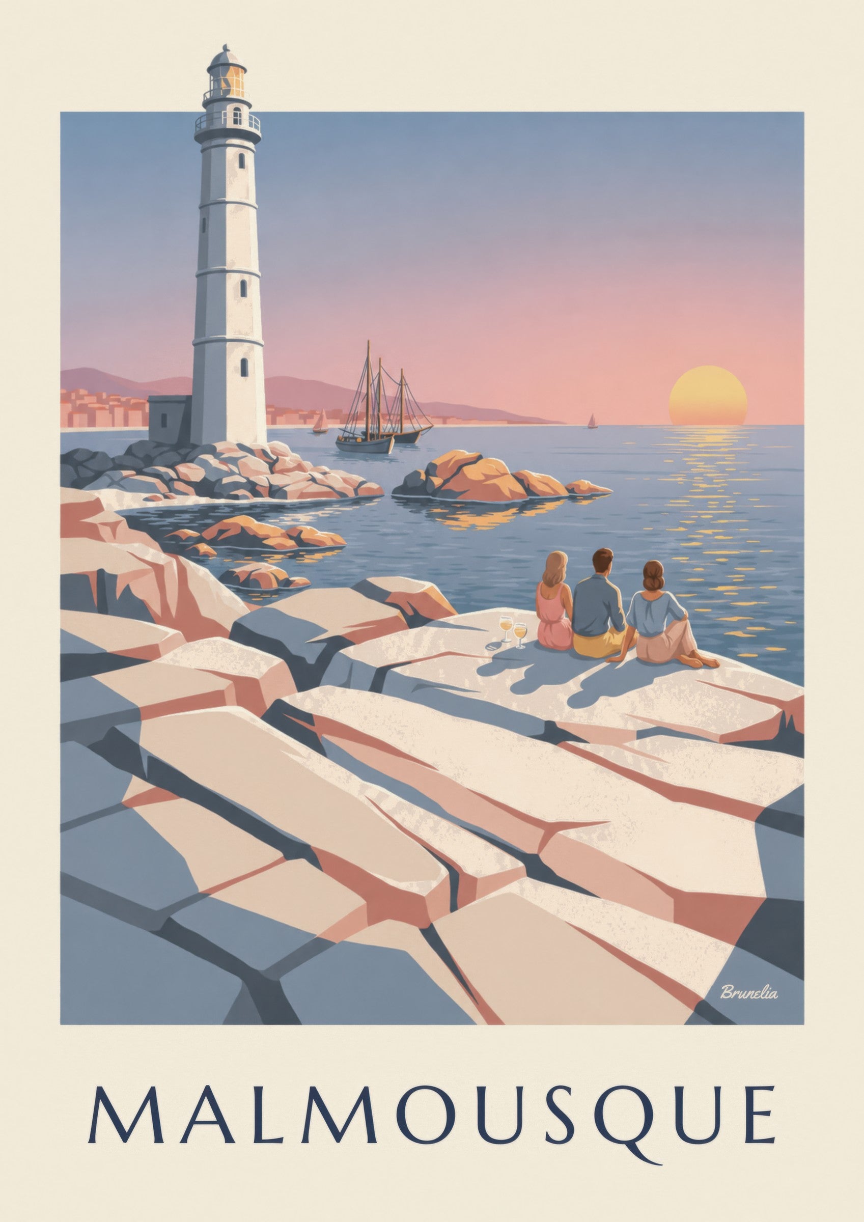 Affiche apéritif au coucher du soleil à Malmousque : détail en gros plan