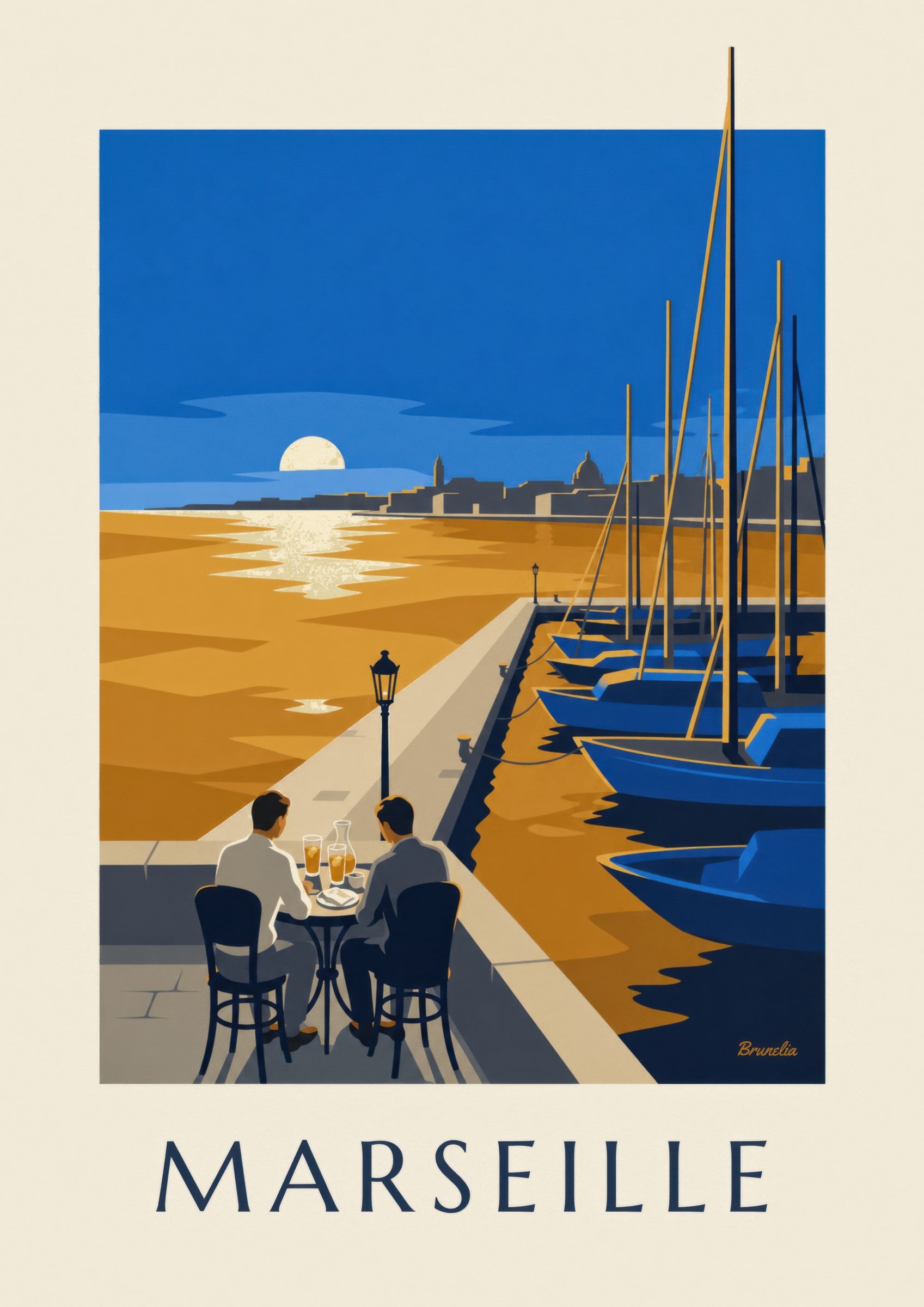 Affiche apéritif au coucher du soleil à Marseille : détail en gros plan