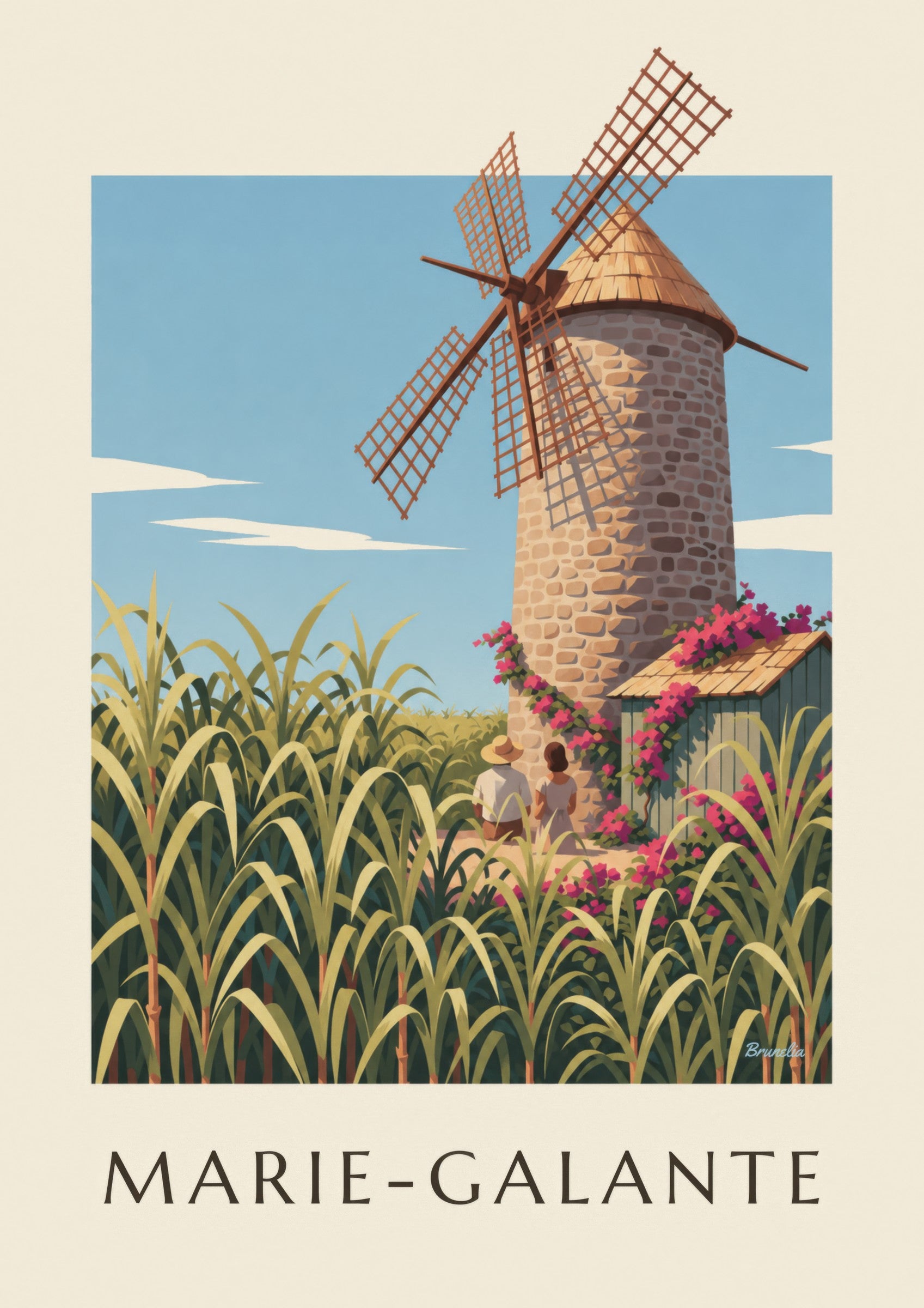Affiche Guadeloupe, moulin de Bézard à Marie-Galante : détail en gros plan