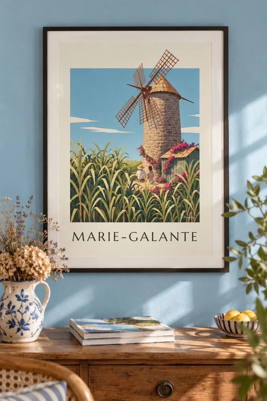 Affiche Guadeloupe, moulin de Bézard à Marie-Galante : encadrée au mur