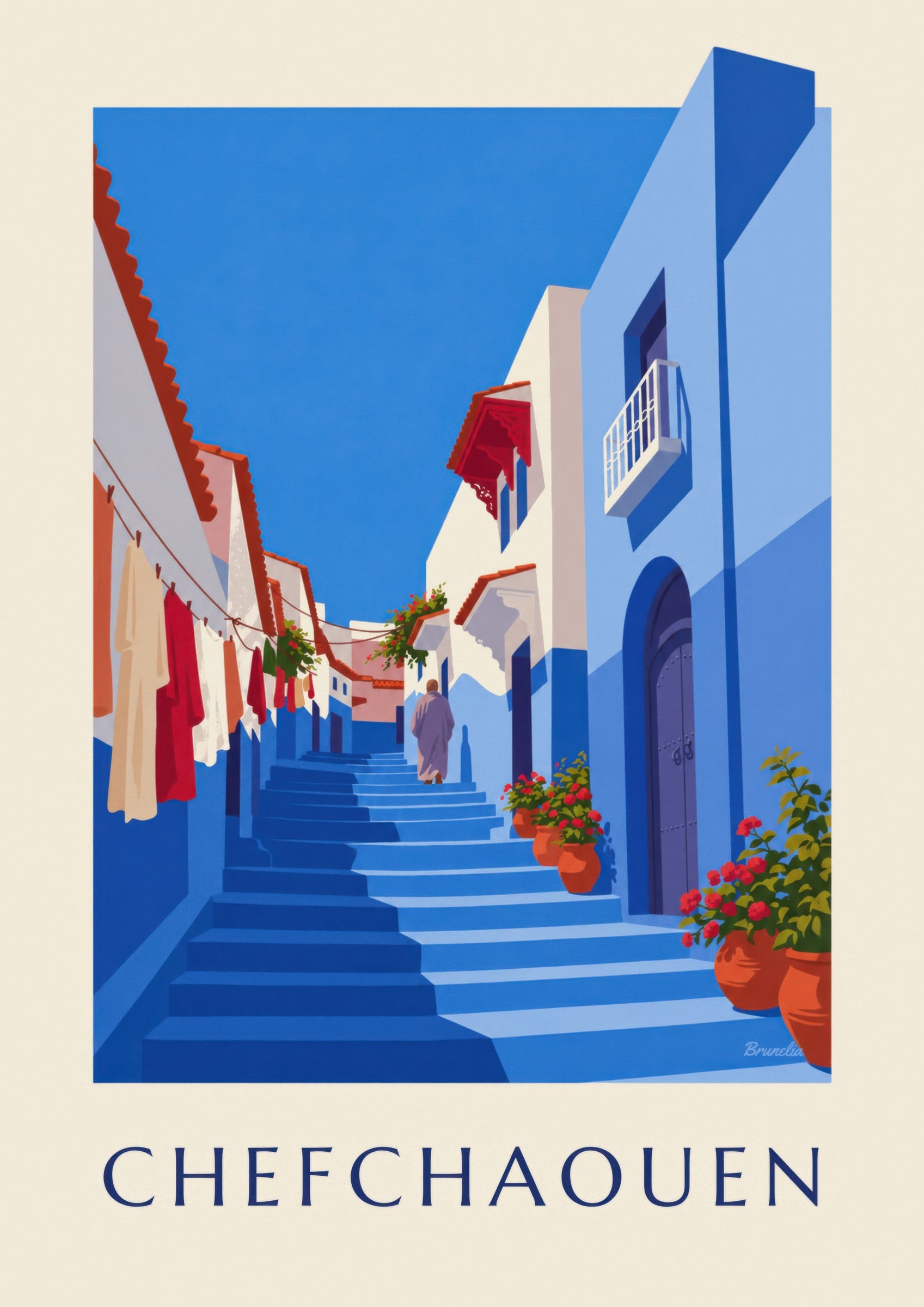 Affiche ruelle bleue de Chefchaouen au Maroc : détail en gros plan