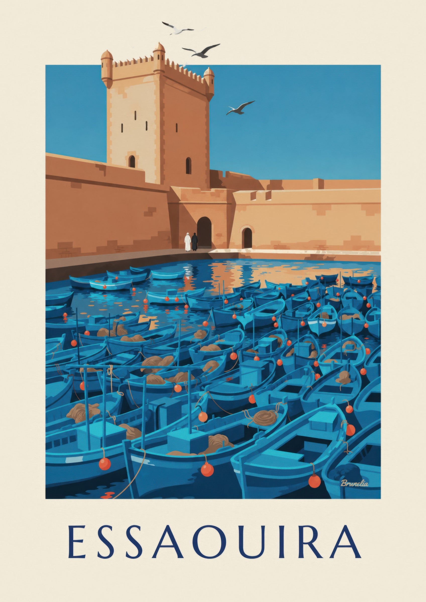 Affiche port d'Essaouira, tour de la Skala : détail en gros plan