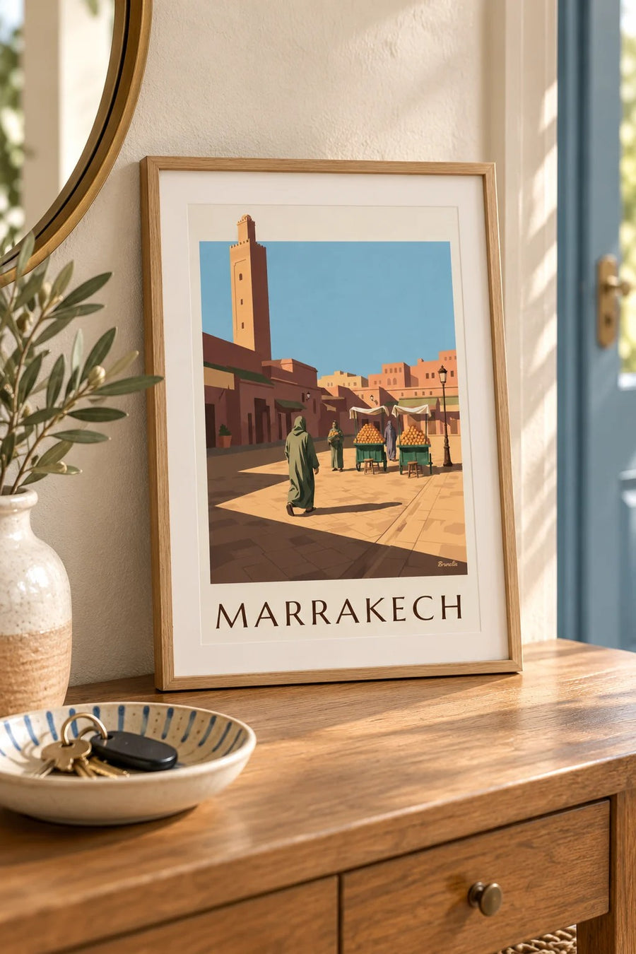 Affiche Jemaa el-Fna à Marrakech, étals d'oranges : petit format A4 encadré