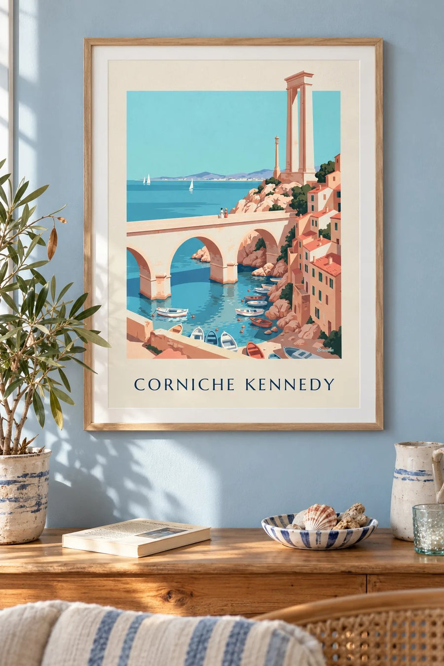 Affiche Corniche Kennedy à Marseille : encadrée au mur