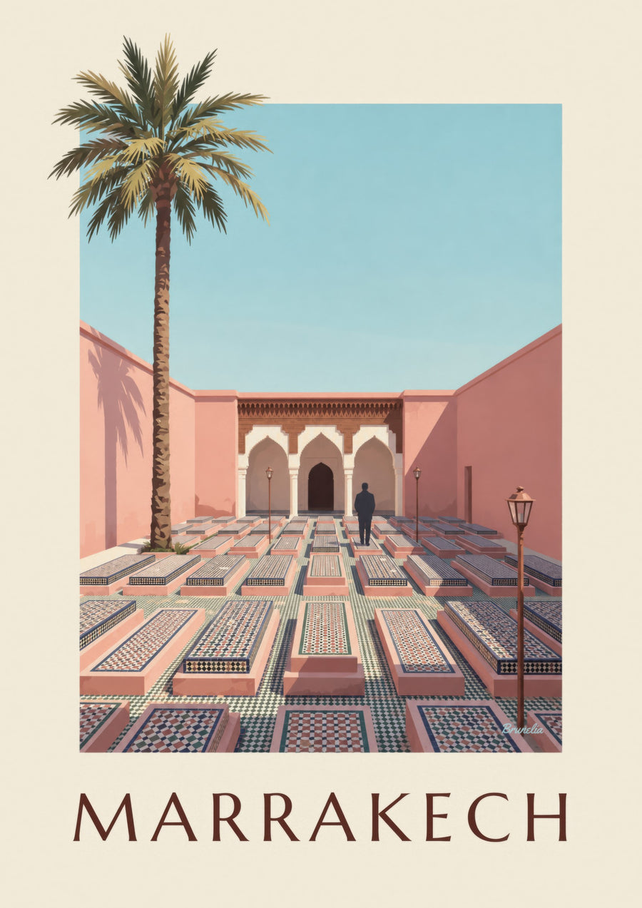 Affiche Tombeaux saadiens de Marrakech, arcades et zelliges