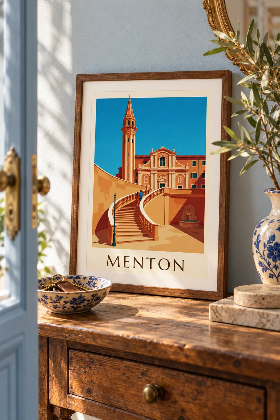Affiche basilique Saint-Michel à Menton : petit format A4 encadré