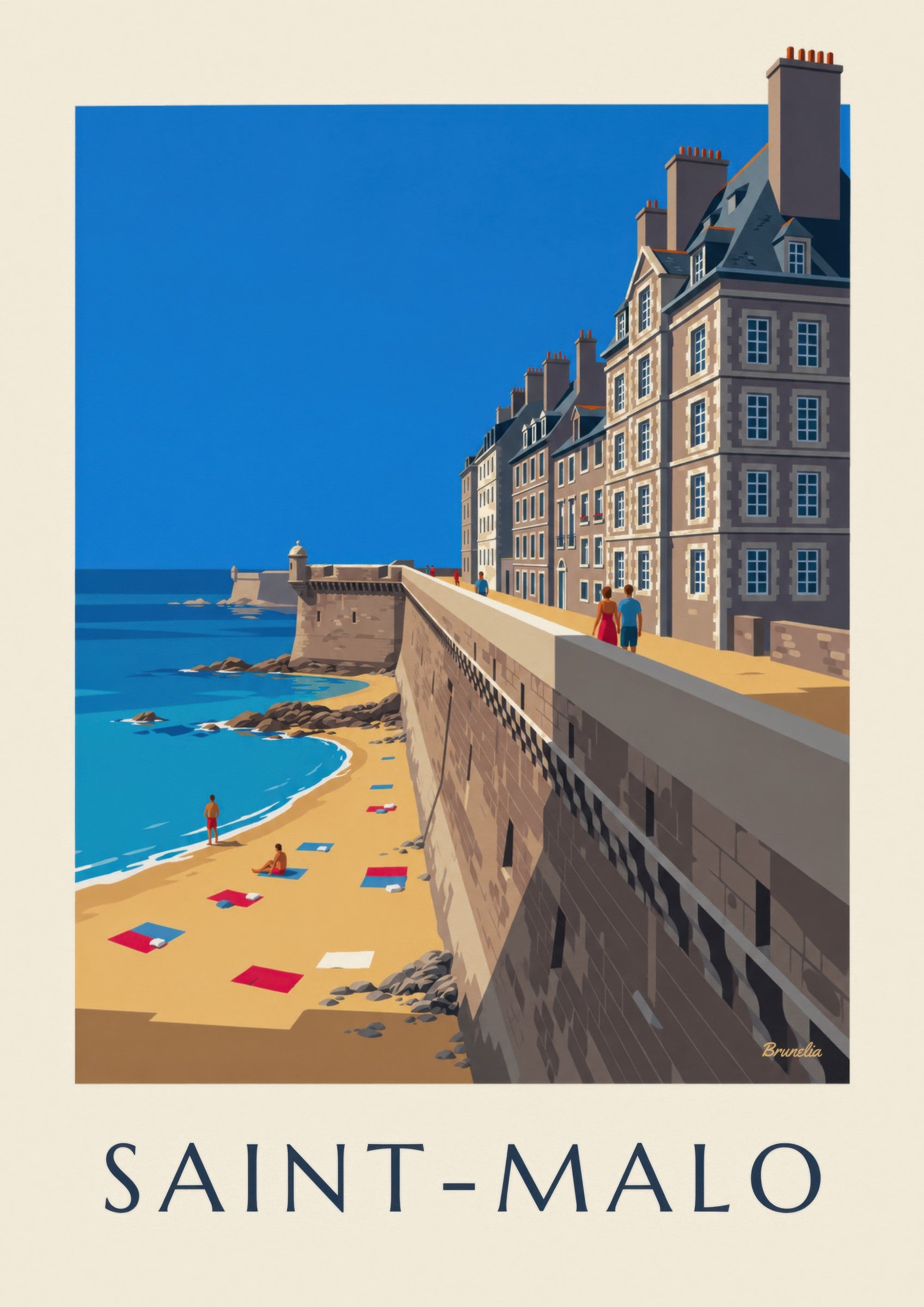 Affiche remparts de Saint-Malo et plage : détail en gros plan