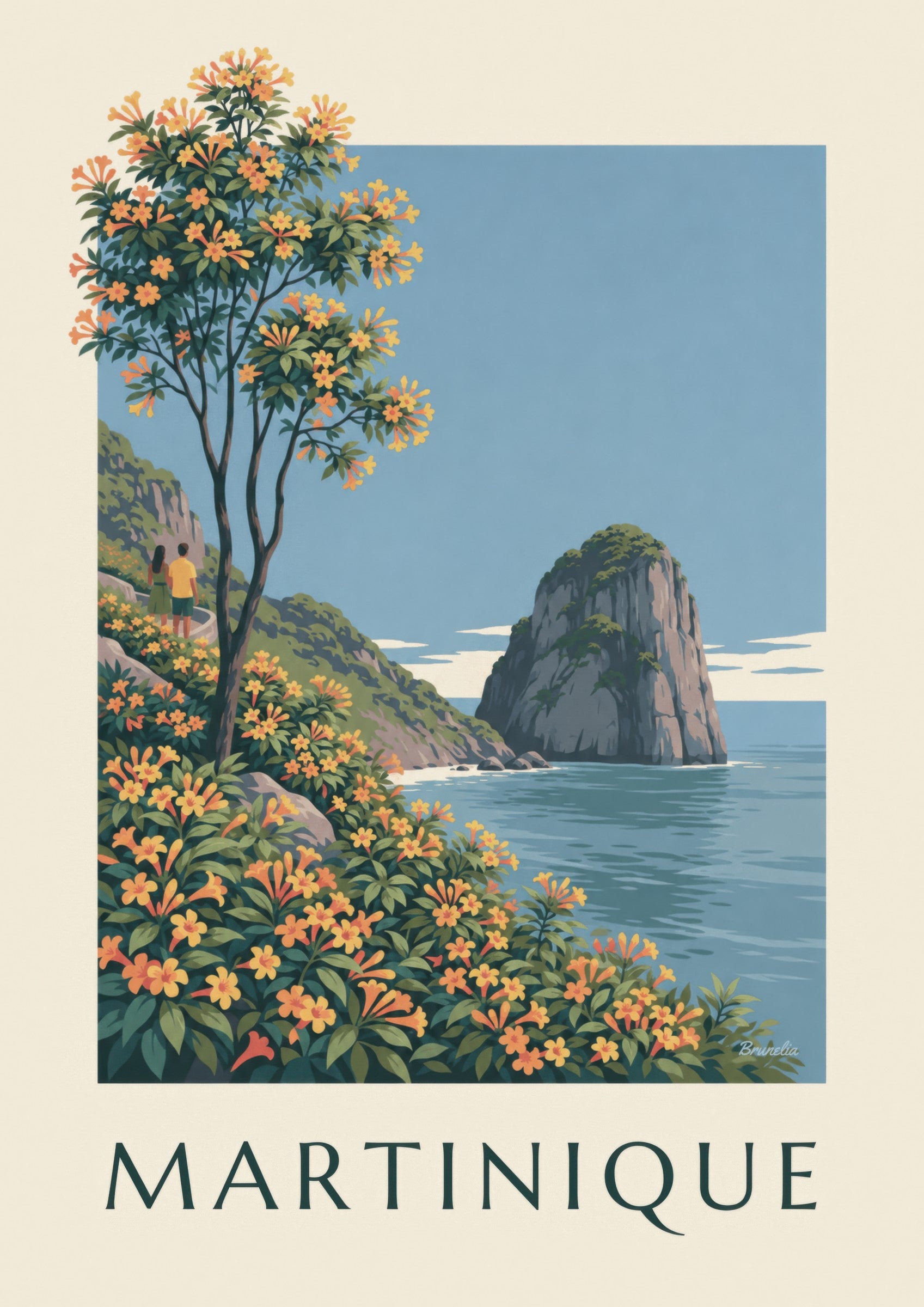 Affiche Martinique, rocher du Diamant et mer des Caraïbes : détail en gros plan