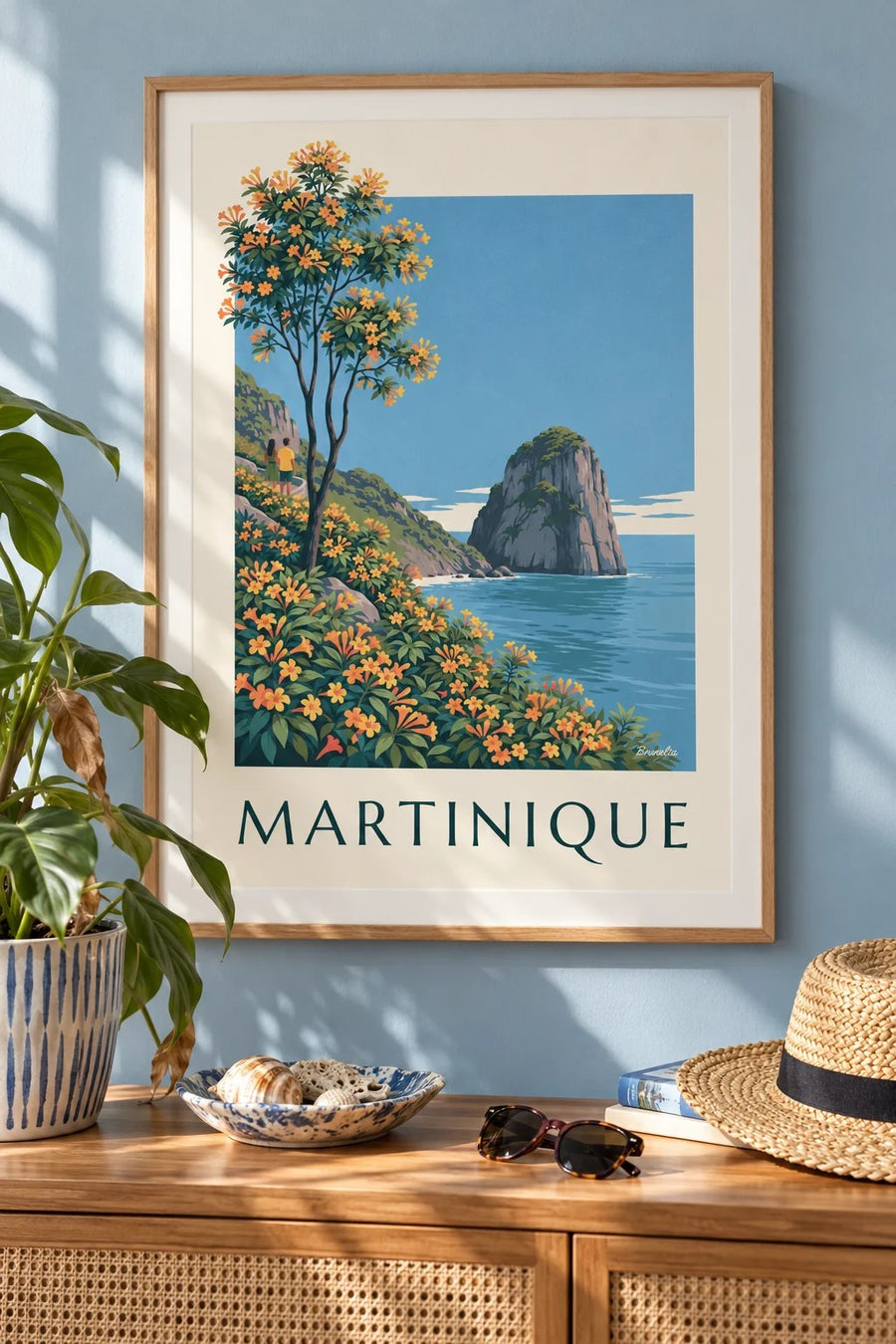 Affiche Martinique, rocher du Diamant et mer des Caraïbes : encadrée au mur