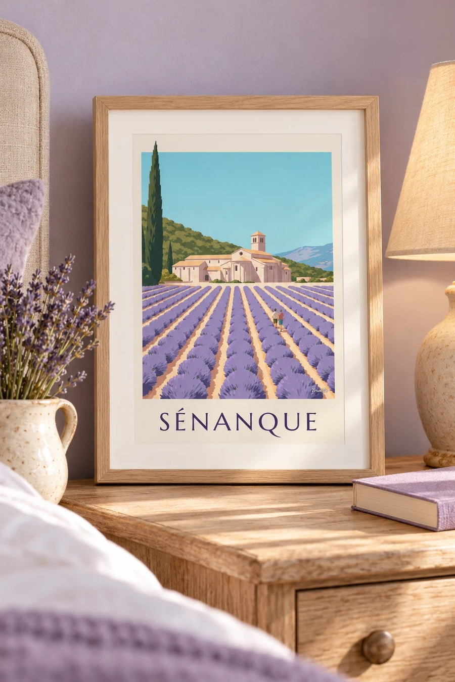 Affiche abbaye de Sénanque et lavande : petit format A4 encadré