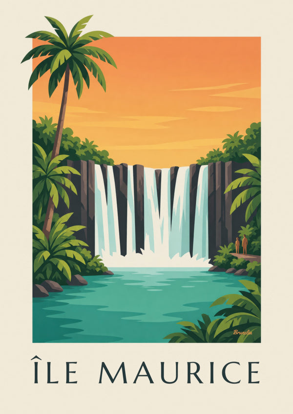 Poster da Maurícia, cascata de Rochester (título ÎLE MAURICE)