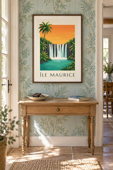 Affiche Île Maurice, cascade de Rochester : encadrée au mur