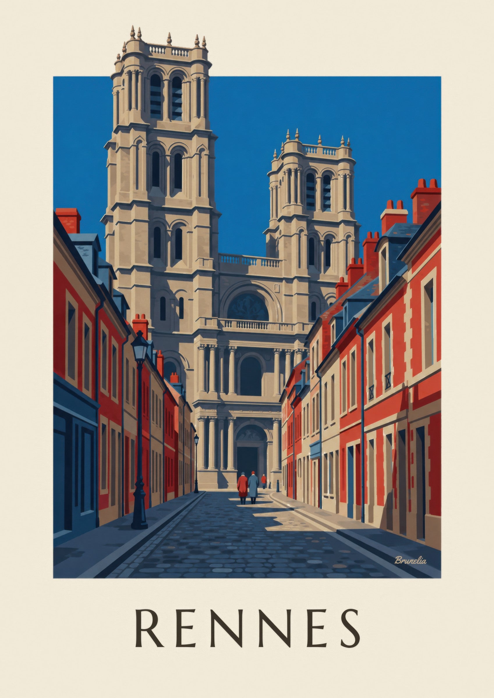 Affiche Rennes, cathédrale Saint-Pierre et ses tours : détail en gros plan