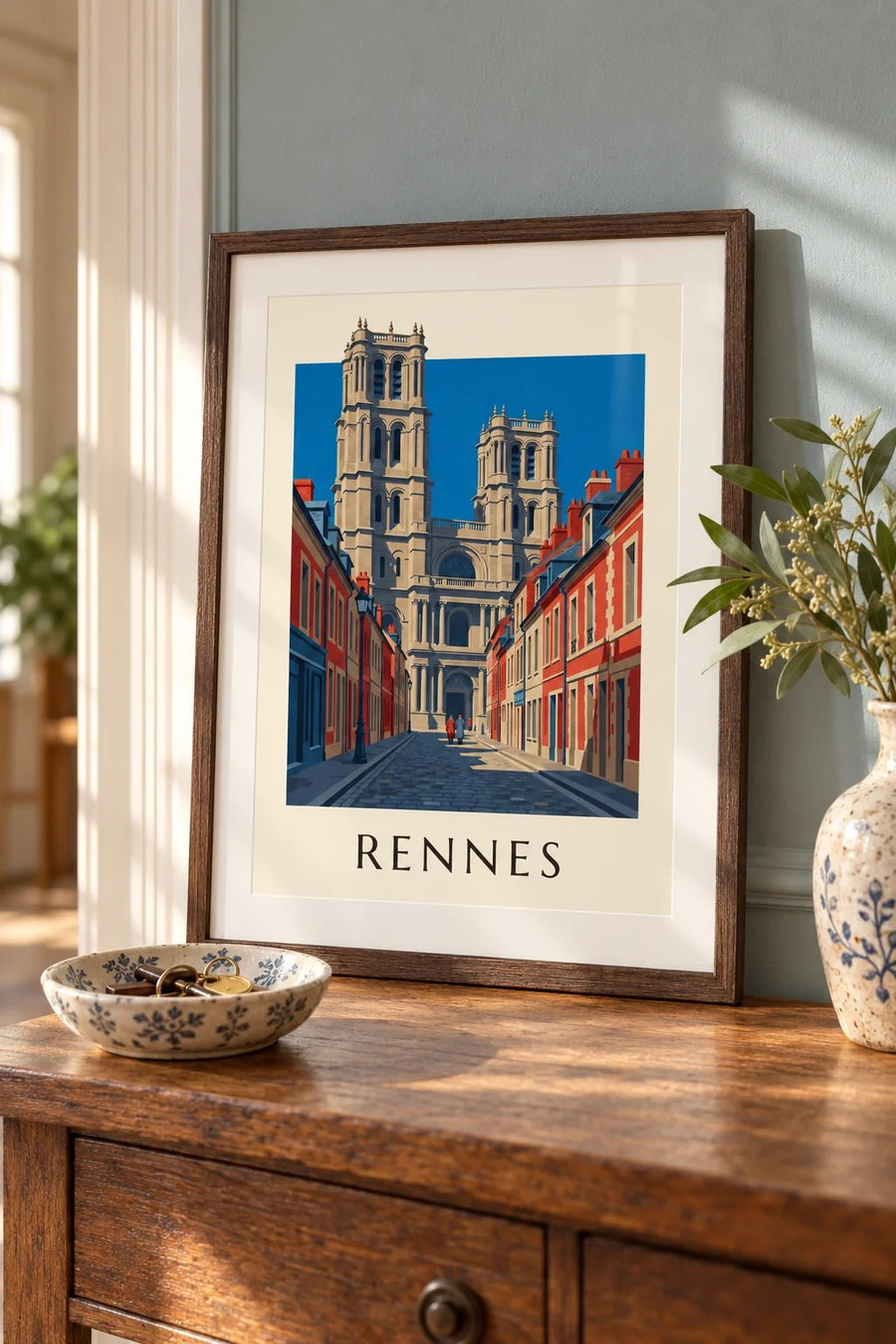 Affiche Rennes, cathédrale Saint-Pierre et ses tours : petit format A4 encadré