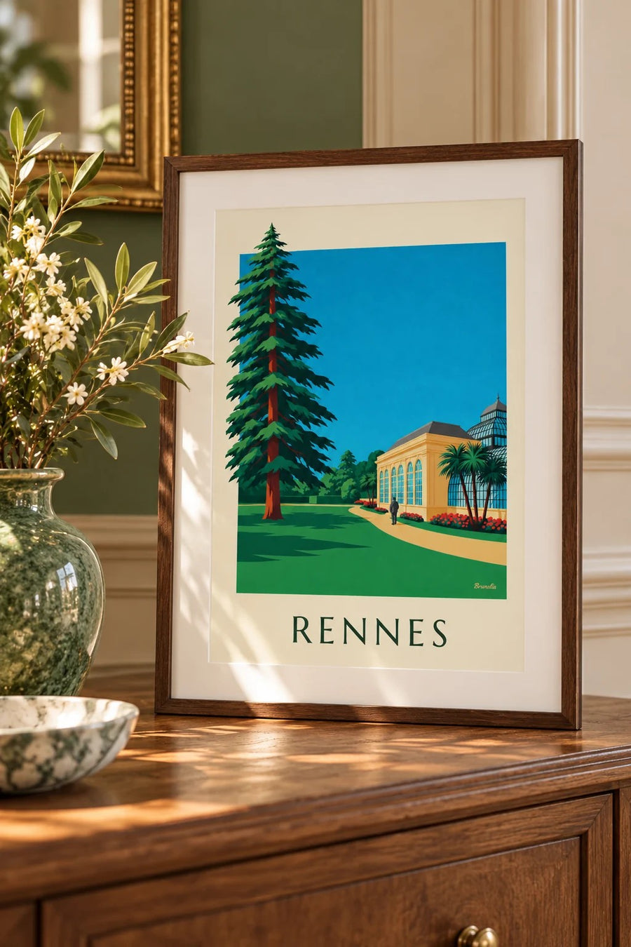 Affiche Rennes, parc du Thabor et son orangerie : petit format A4 encadré