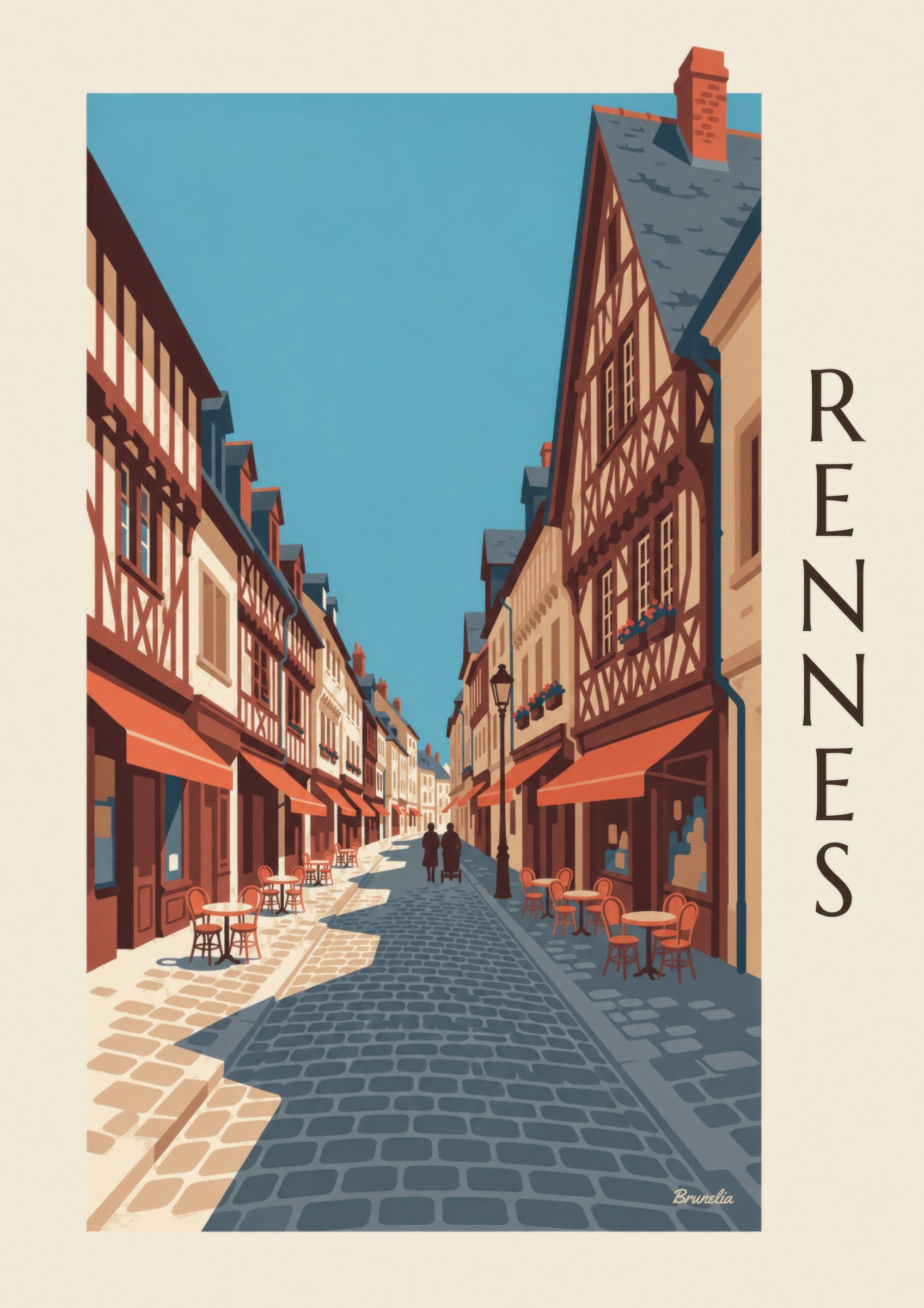 Affiche Rennes rue Saint-Georges et maisons à pans de bois : détail en gros plan