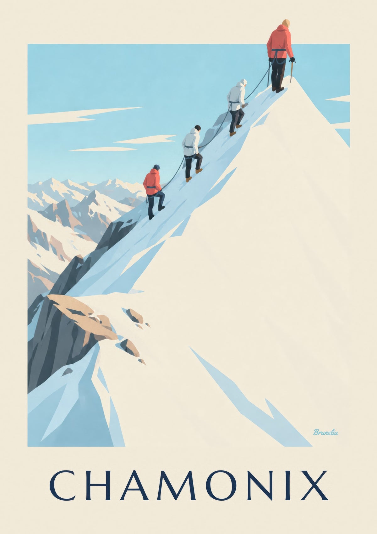 Affisch med bergsbestigare på Aiguille du Midi