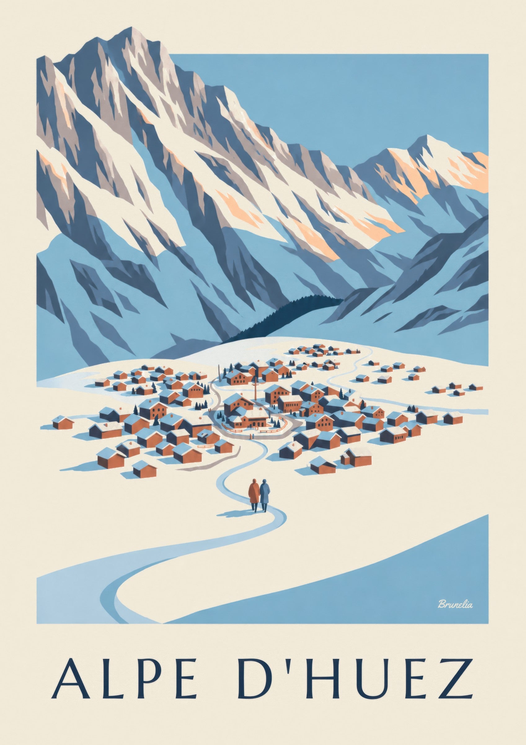 Affiche Alpe d'Huez vue du Pic Blanc en hiver : détail en gros plan