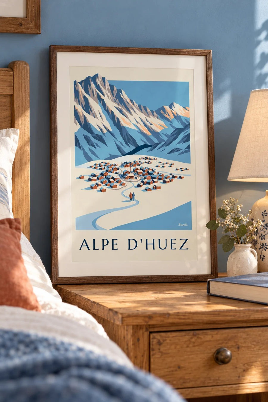 Affiche Alpe d'Huez vue du Pic Blanc en hiver : petit format A4 encadré