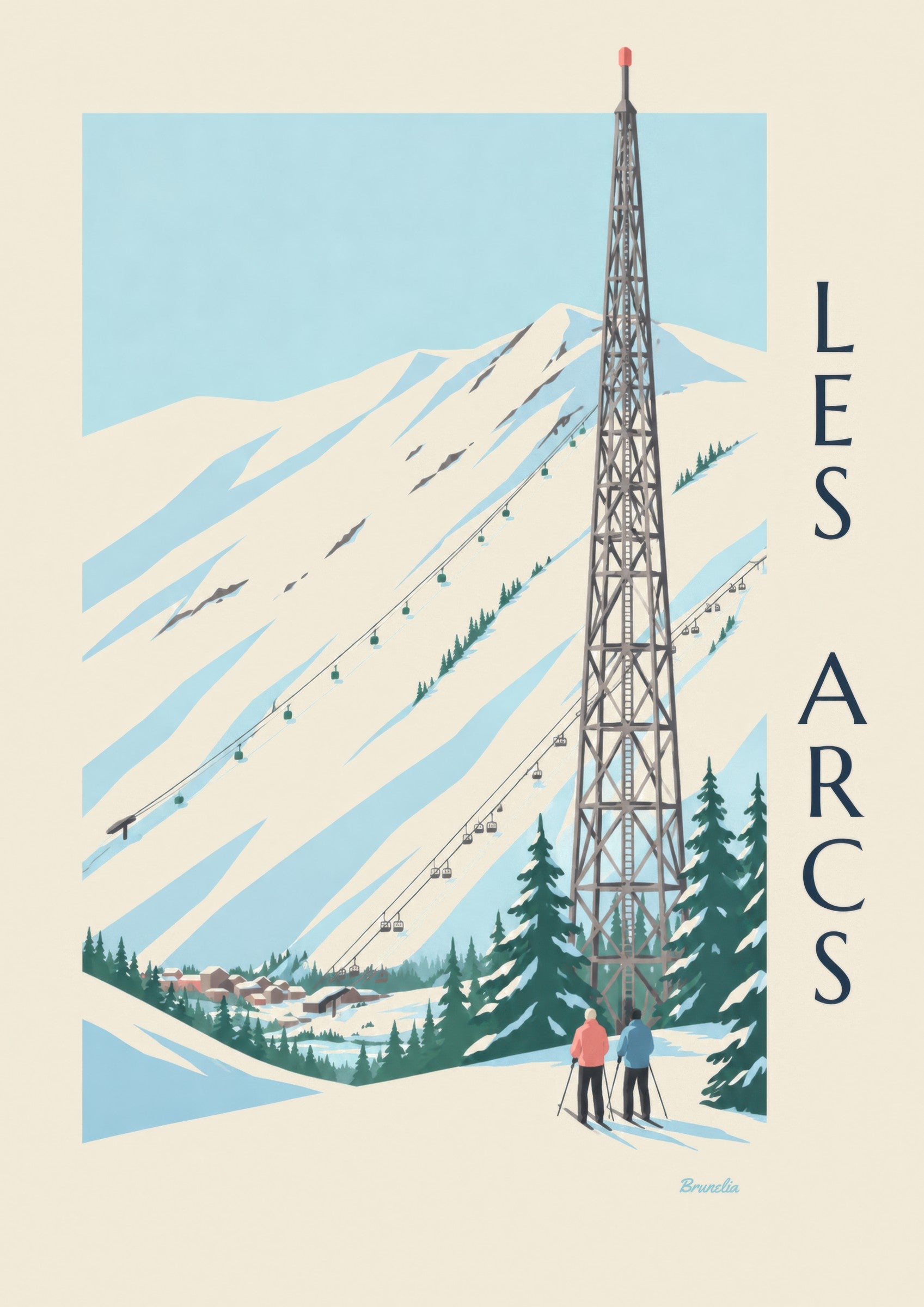 Affiche Les Arcs, Arc 1600 et ses pistes : détail en gros plan