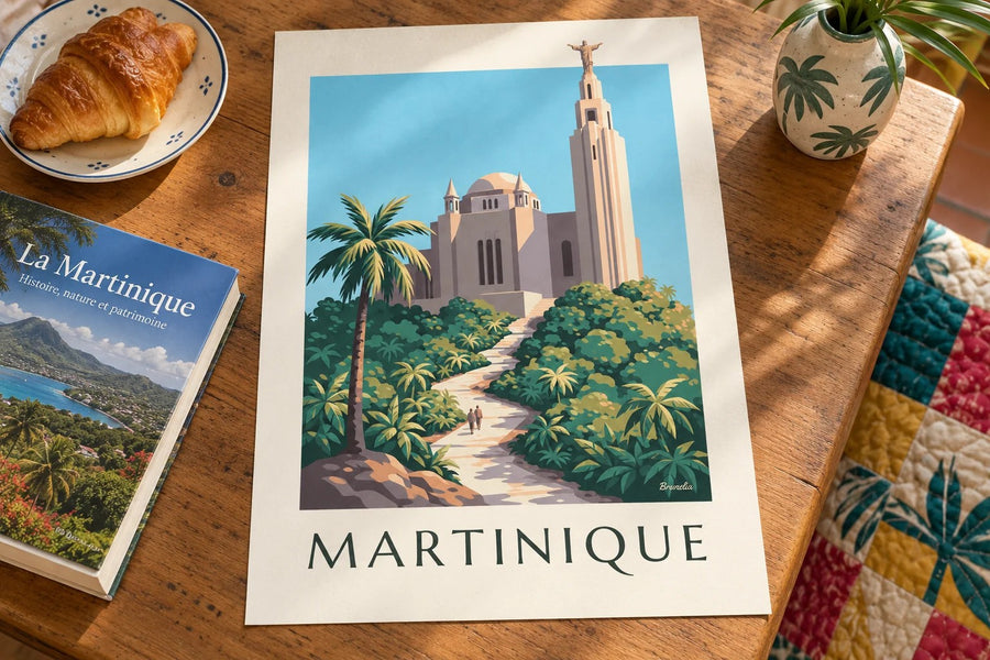 Affiche Martinique, église du Sacré-Cœur de Balata : posée sur une table